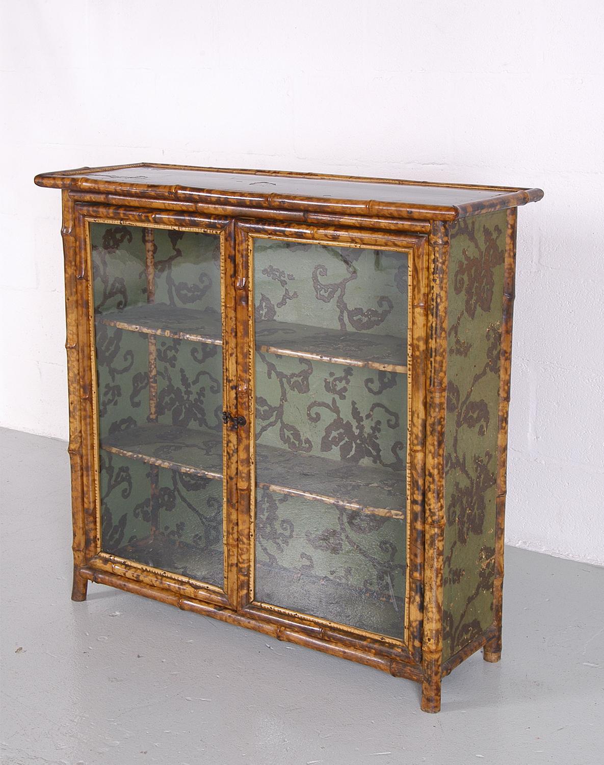 Aesthetic Movement English Victorian Anglo-Japanese Tortoishell Bamboo 2-Door Cabinet Bookshelf