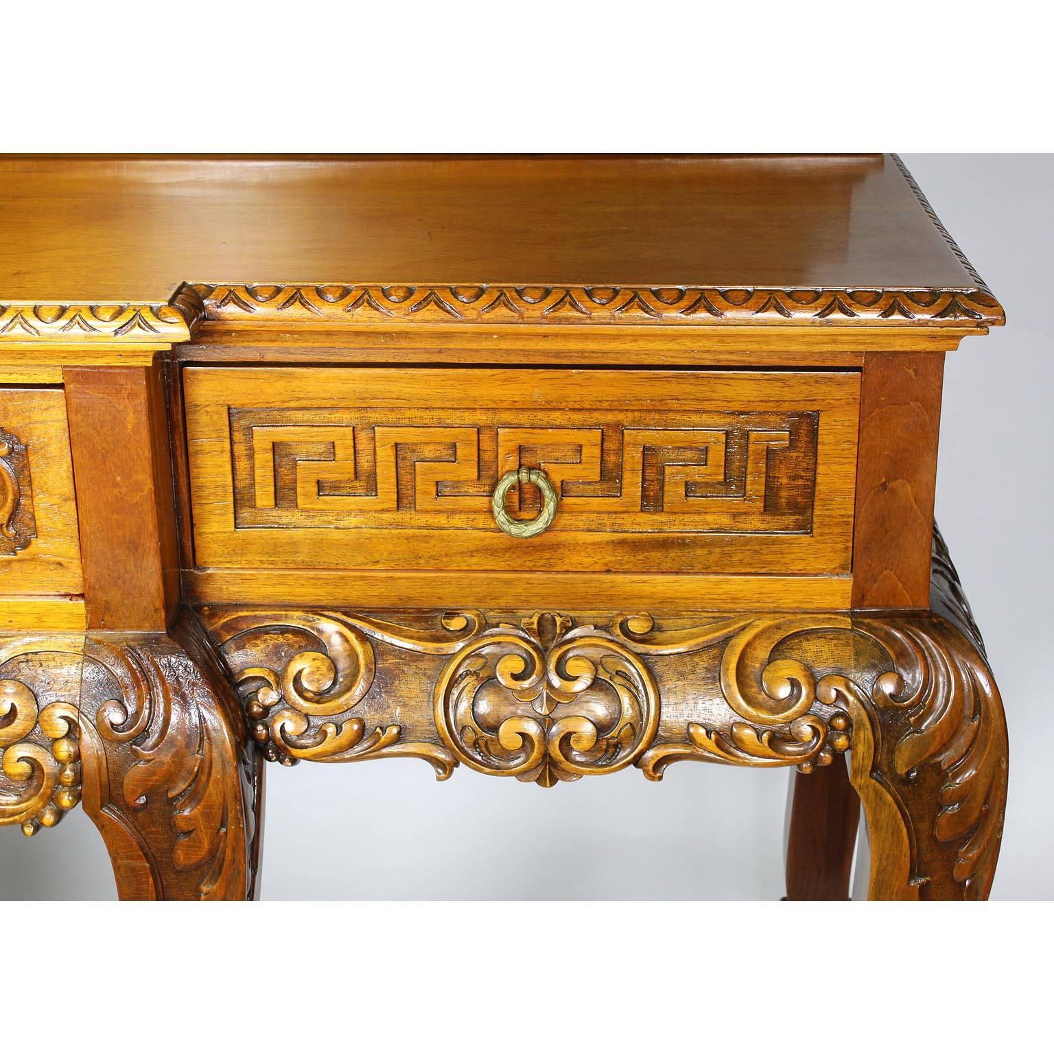 English 19th-20th Century Chippendale Style Carved Light-Walnut Server Buffet For Sale 1