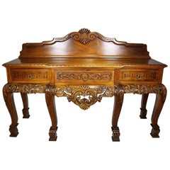 English 19th-20th Century Chippendale Style Carved Light-Walnut Server Buffet