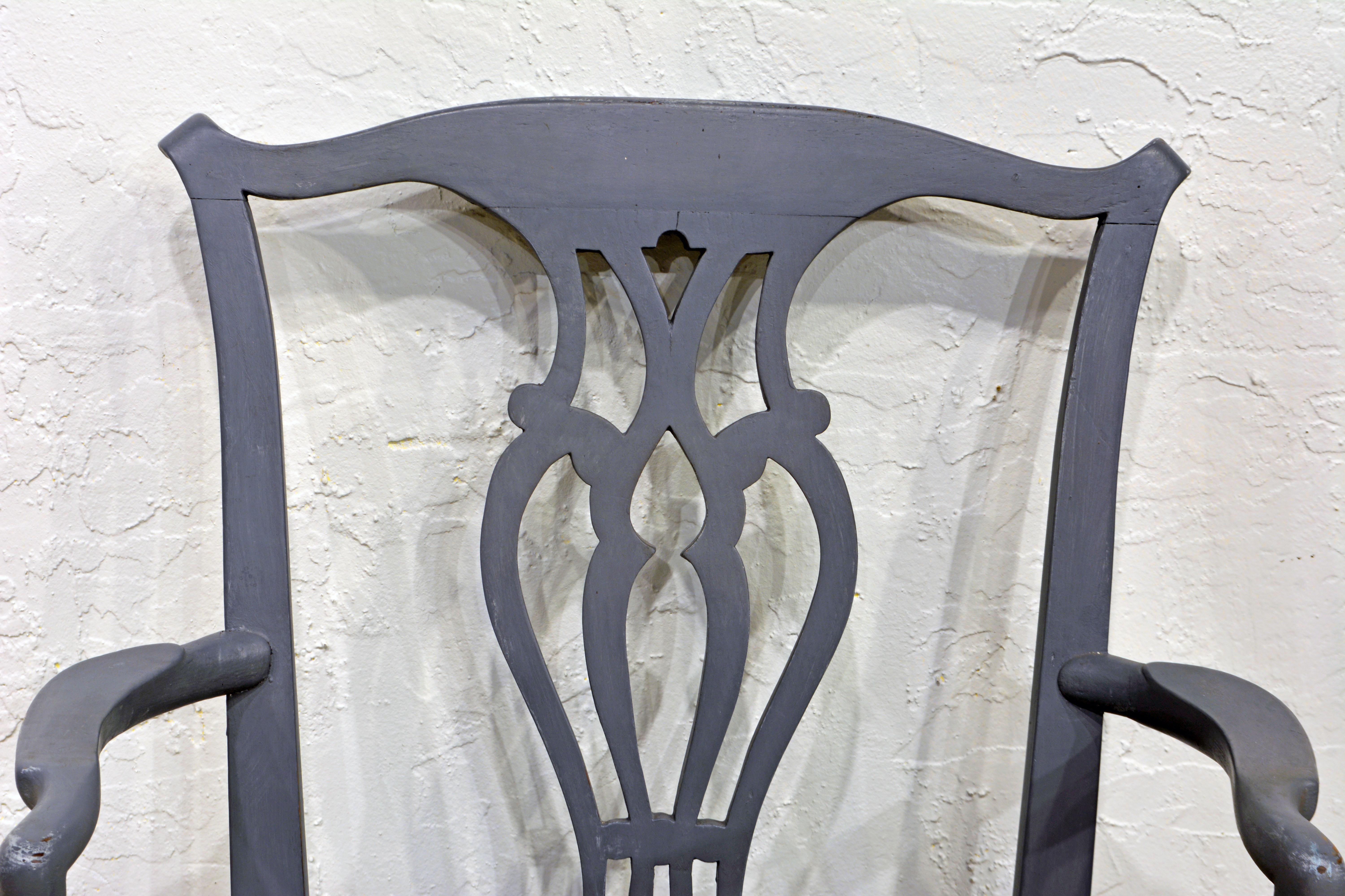 English 19th C. Carved Gustavian Style Gray Painted Armchair with Matching Seat In Good Condition In Ft. Lauderdale, FL