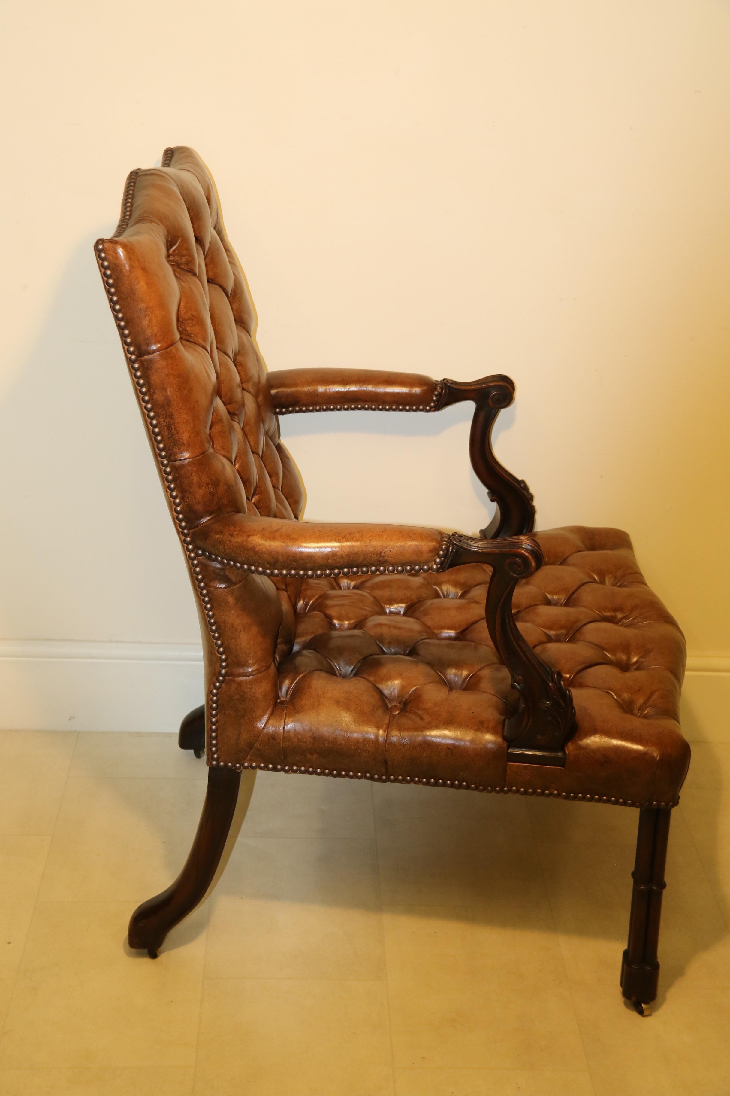 English Chippendale Style Leather Upholstered Gainsborough Type Armchair For Sale 10