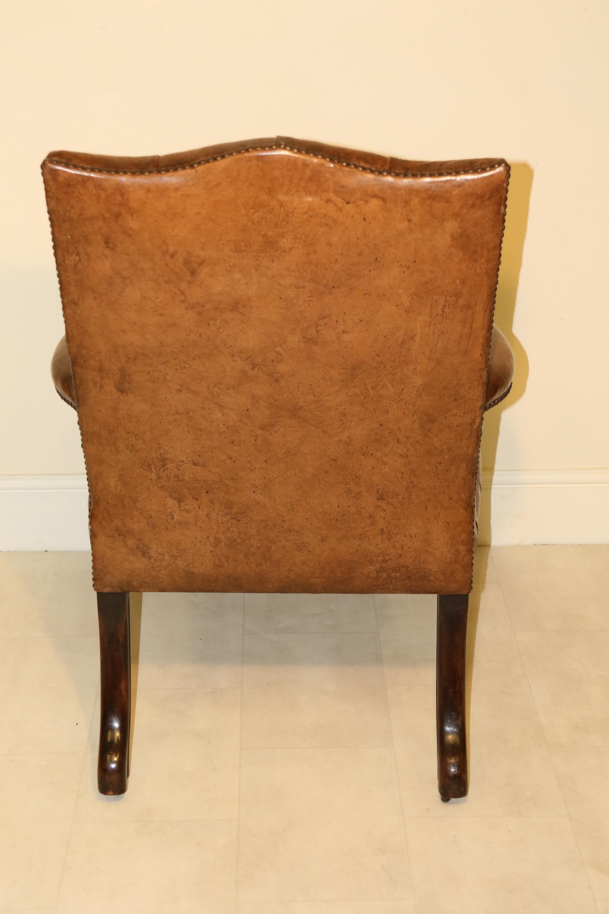 English Chippendale Style Leather Upholstered Gainsborough Type Armchair For Sale 11