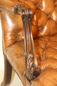 English Chippendale Style Leather Upholstered Gainsborough Type Armchair