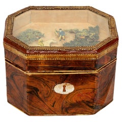 English 19th c Faux Tortoise Paper Covered Box With Diorama of a Hunting Scene 