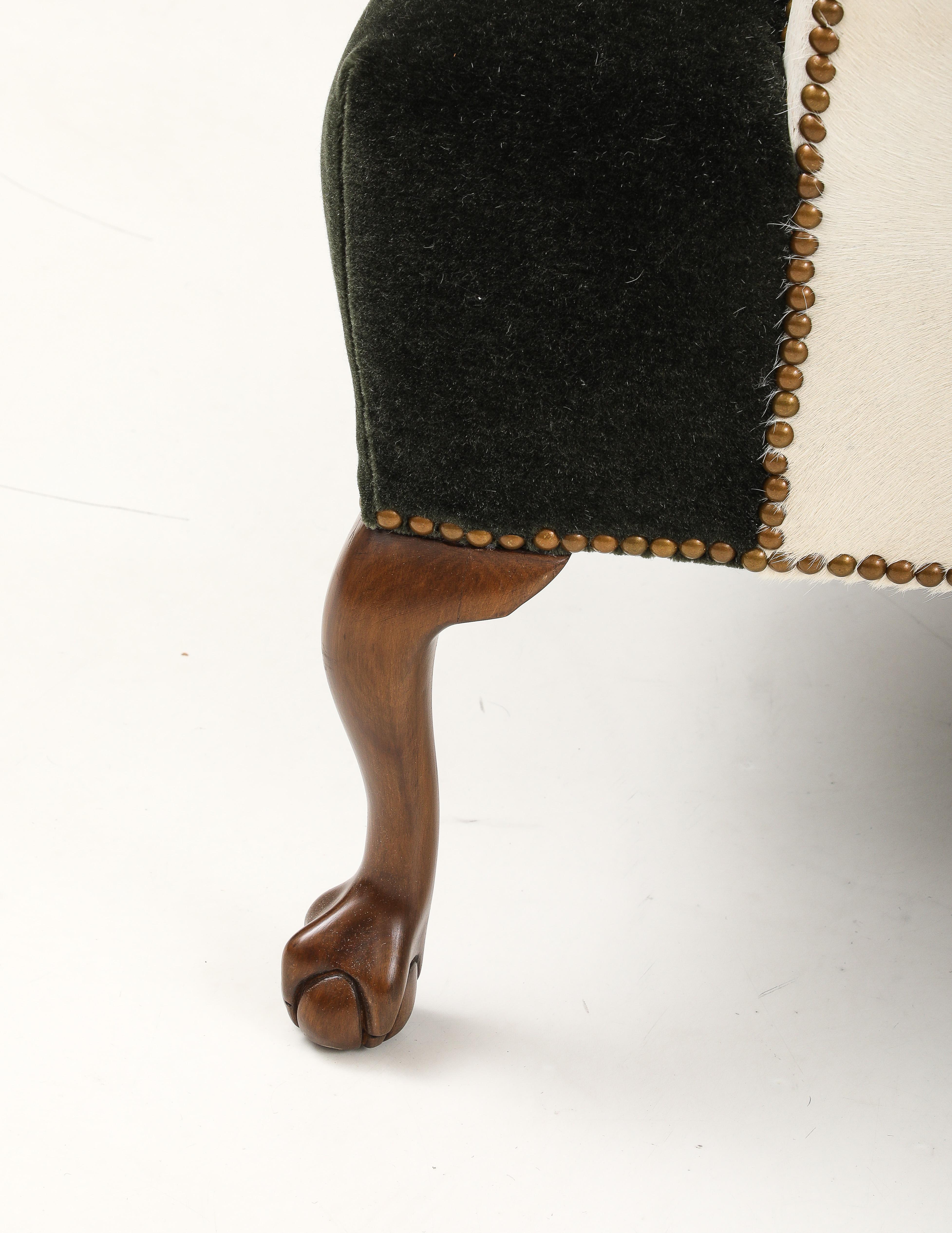 Sedie Wingback inglesi del XIX secolo in mohair color verde giaguaro in vendita 3