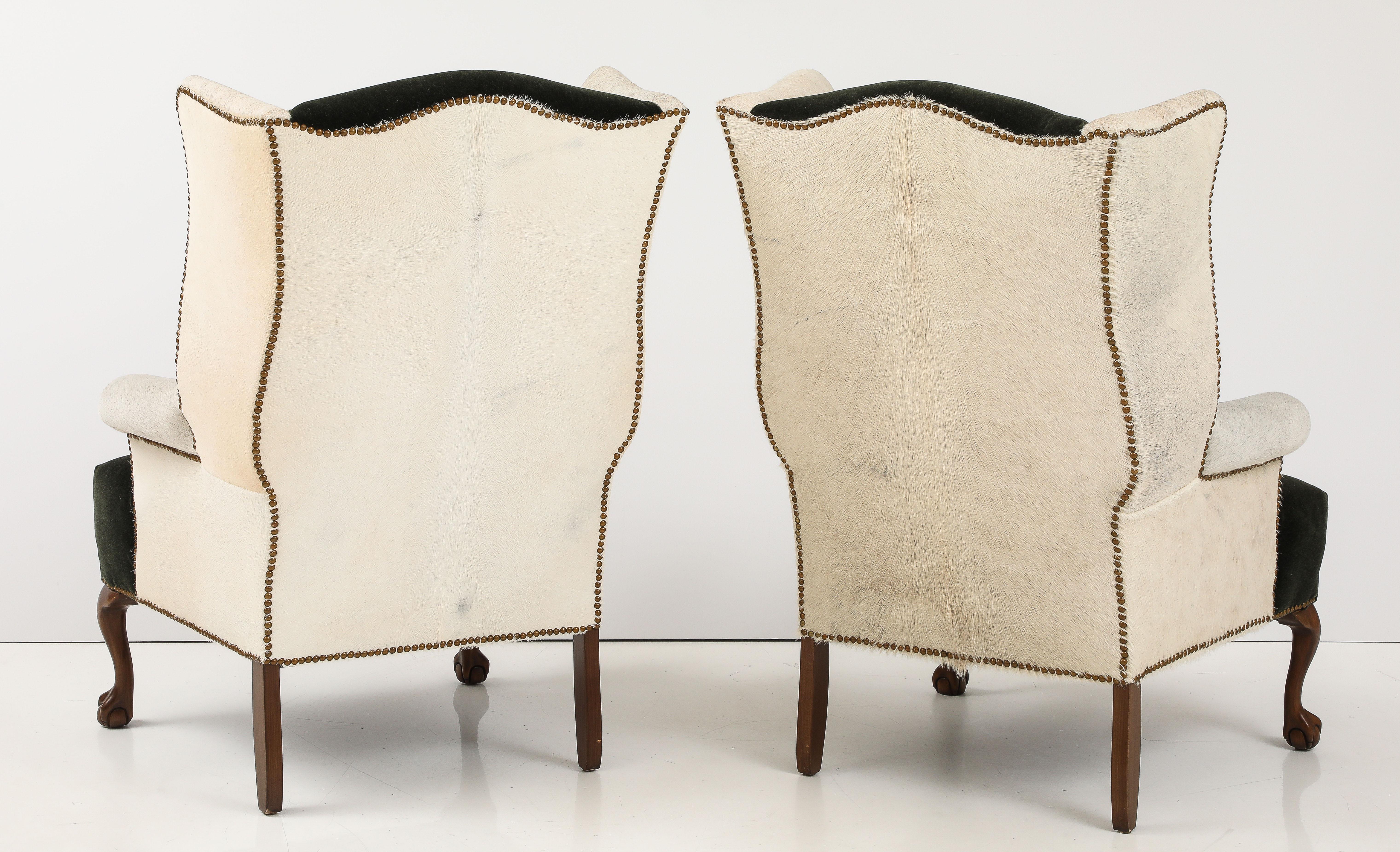 Sedie Wingback inglesi del XIX secolo in mohair color verde giaguaro in vendita 2