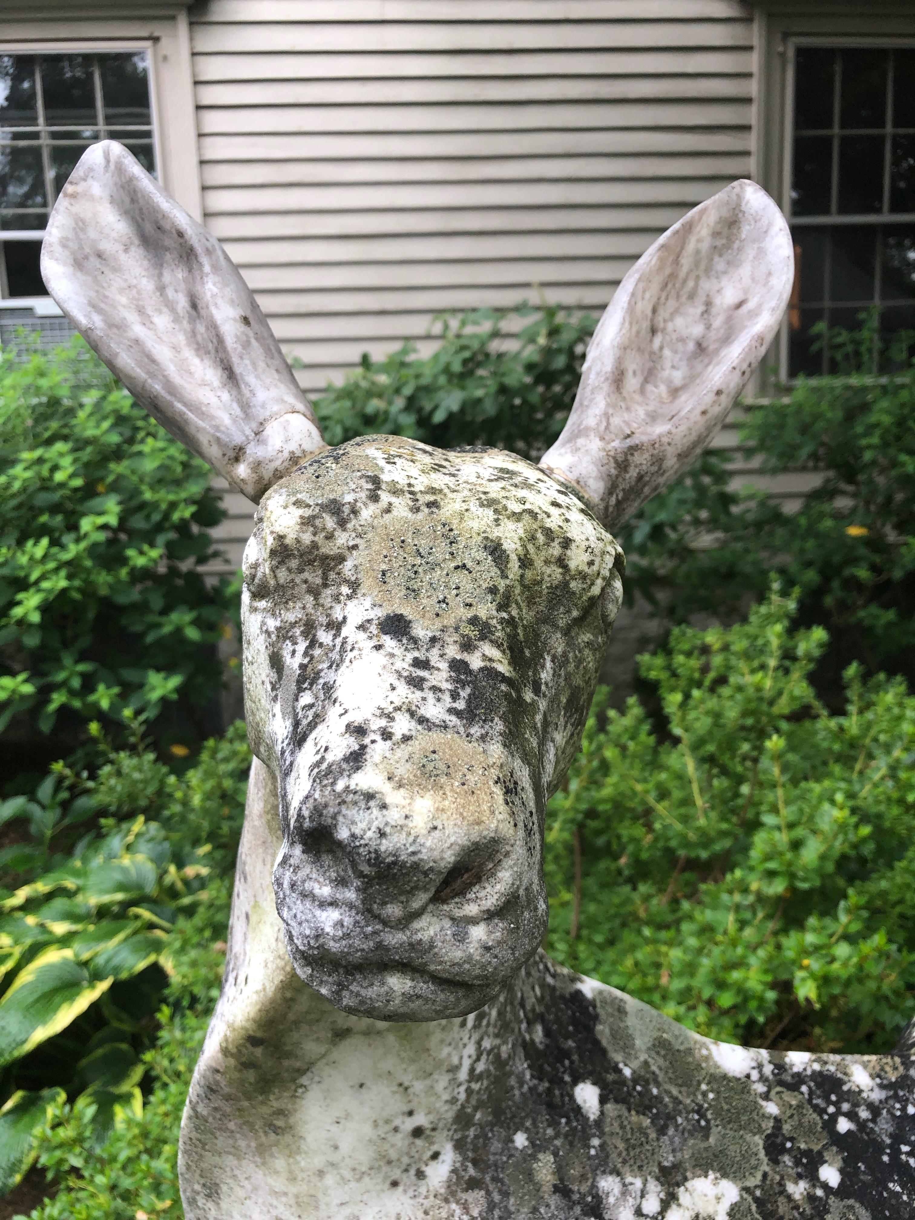 English 19th Century Marble Statue of Doe and Dawn on Boulder Pedestal 2