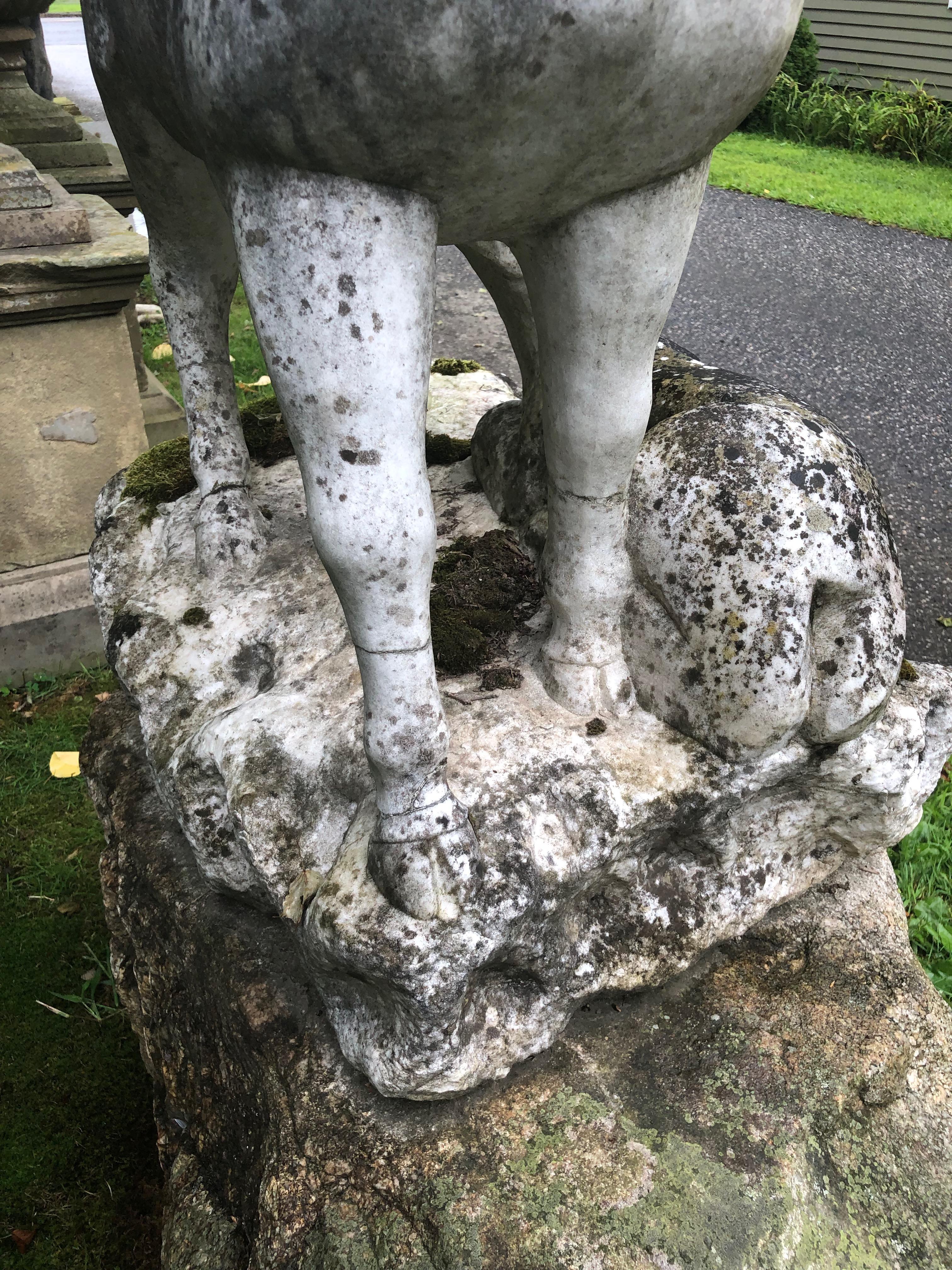 English 19th Century Marble Statue of Doe and Dawn on Boulder Pedestal 8