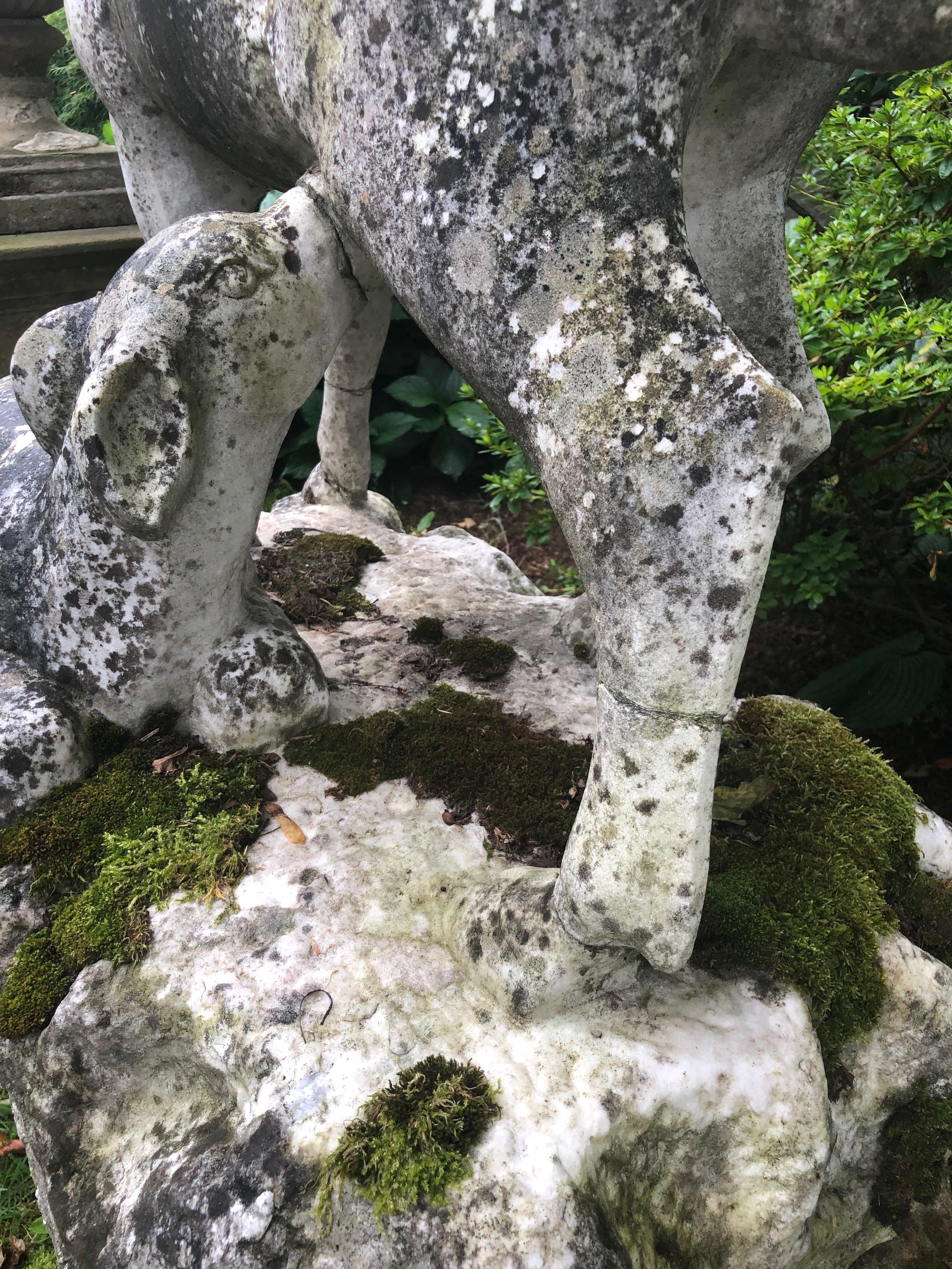 English 19th Century Marble Statue of Doe and Dawn on Boulder Pedestal 9