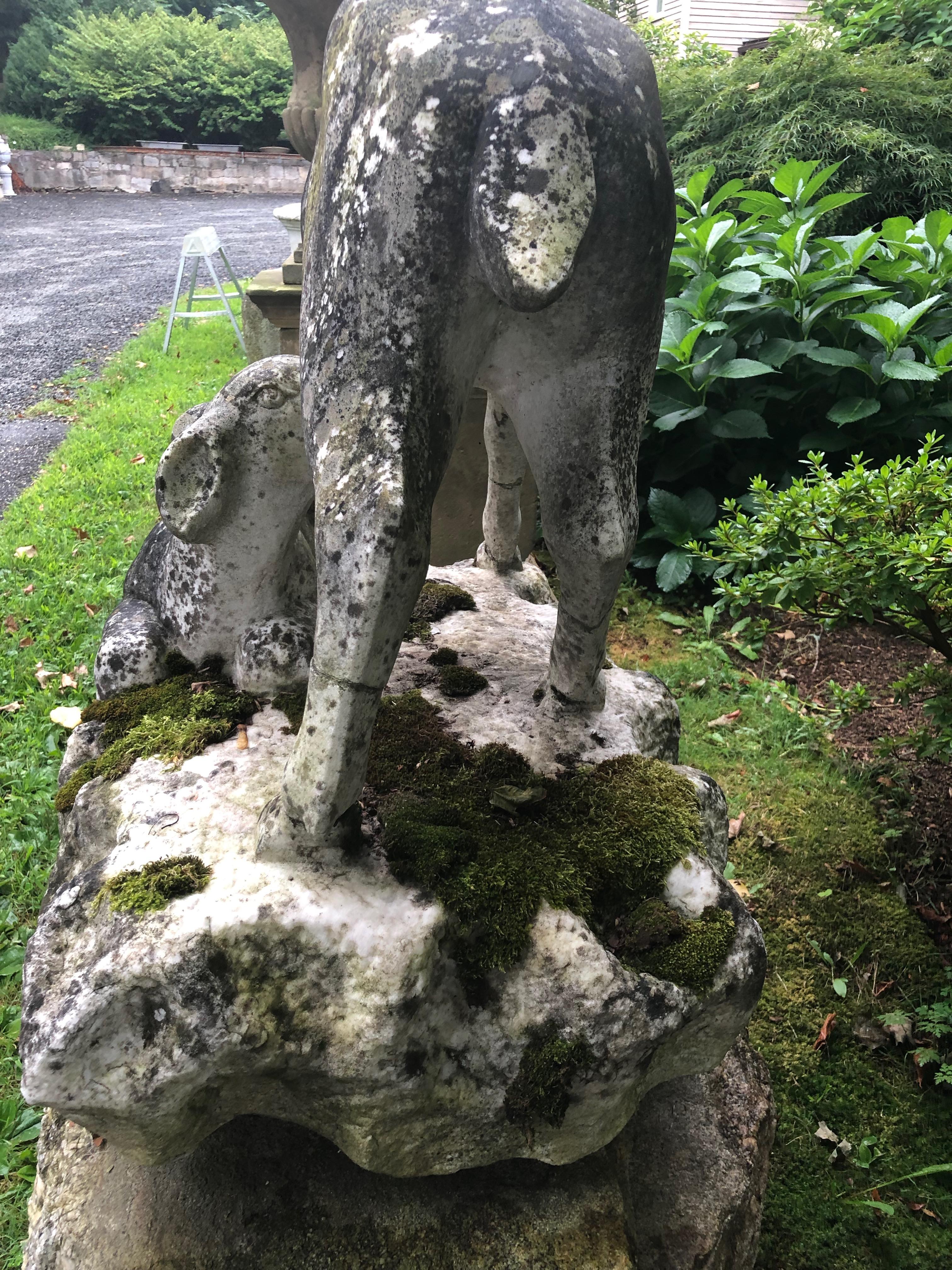 English 19th Century Marble Statue of Doe and Dawn on Boulder Pedestal 10