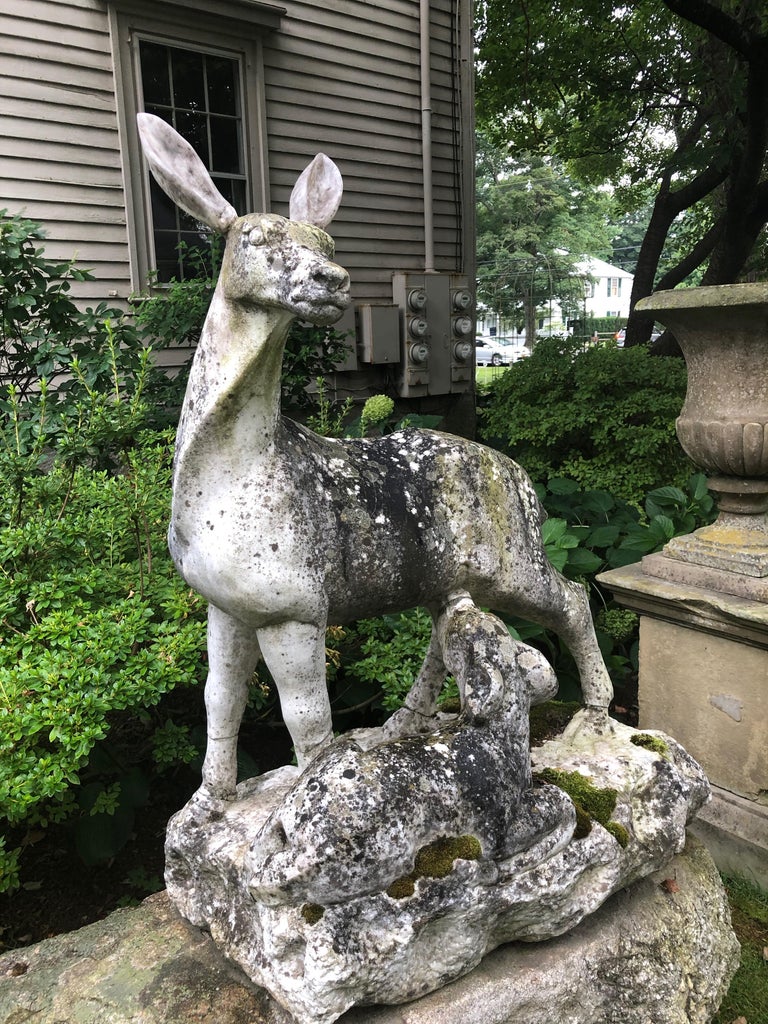 English 19th Century Marble Statue of Doe and Dawn on Boulder Pedestal For Sale 3