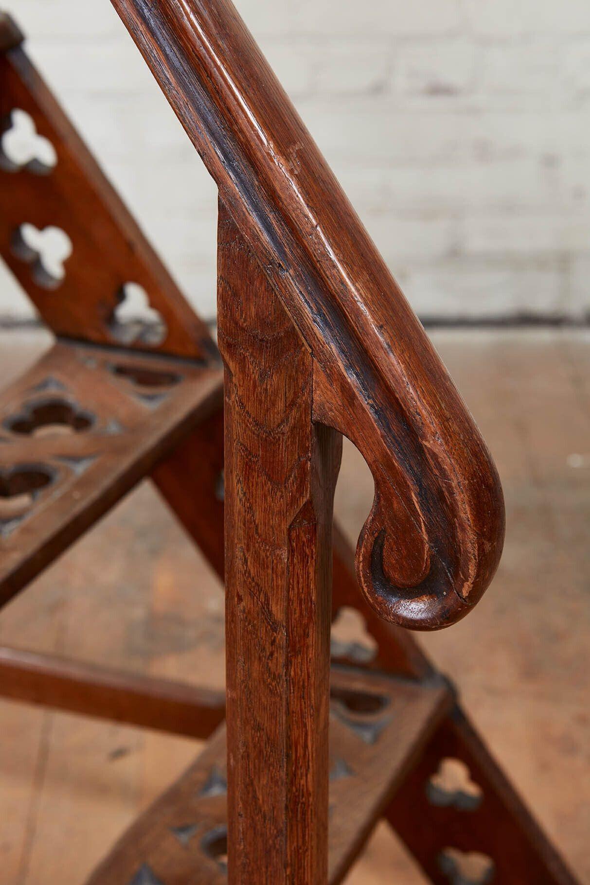 English 19th c. Oak Library Steps with Handrail For Sale 2