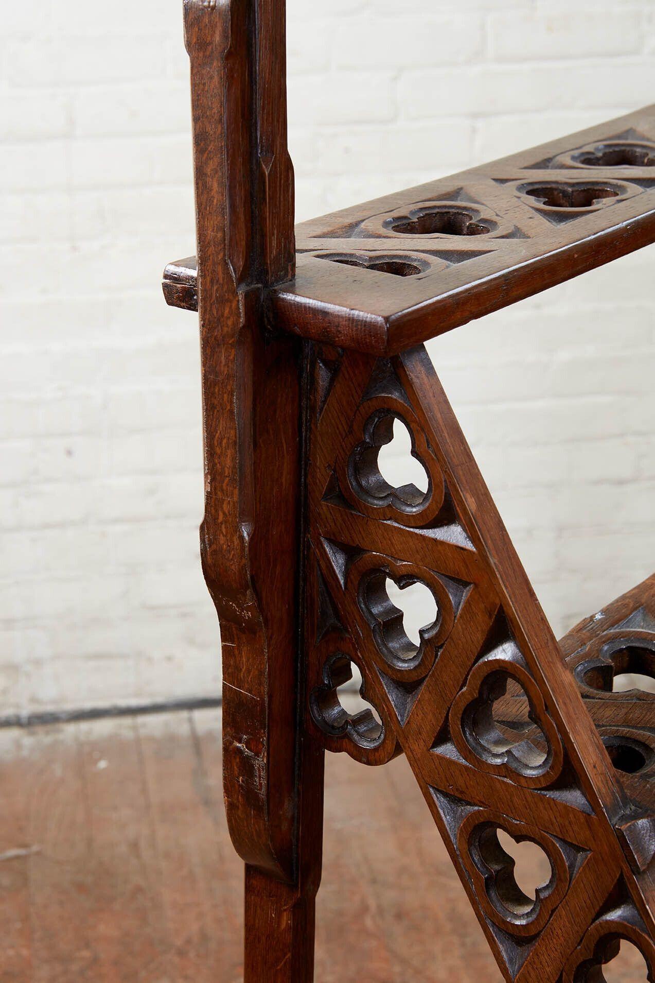19th Century English 19th c. Oak Library Steps with Handrail For Sale