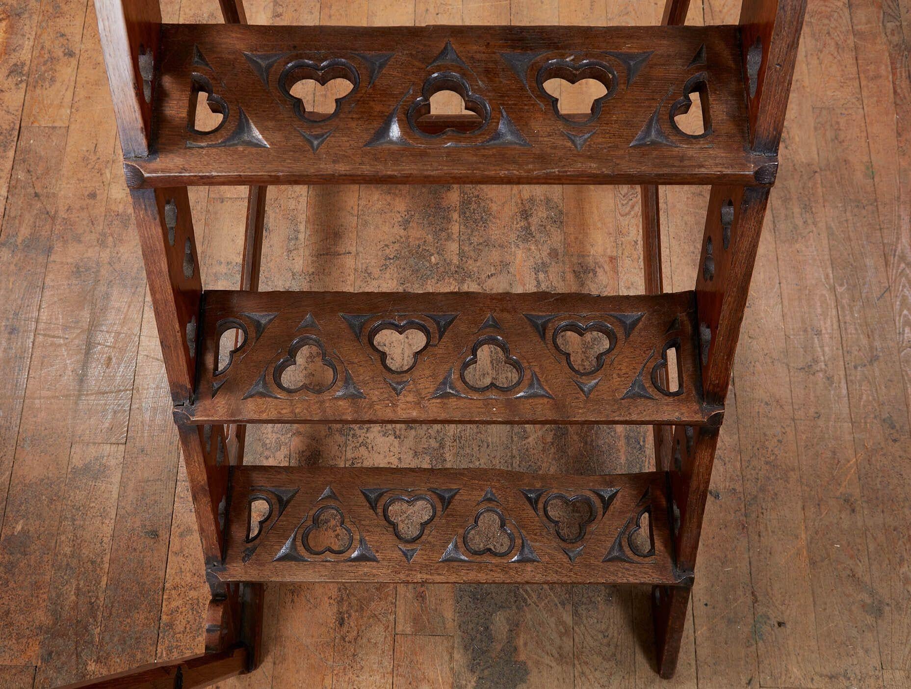 English 19th c. Oak Library Steps with Handrail For Sale 1