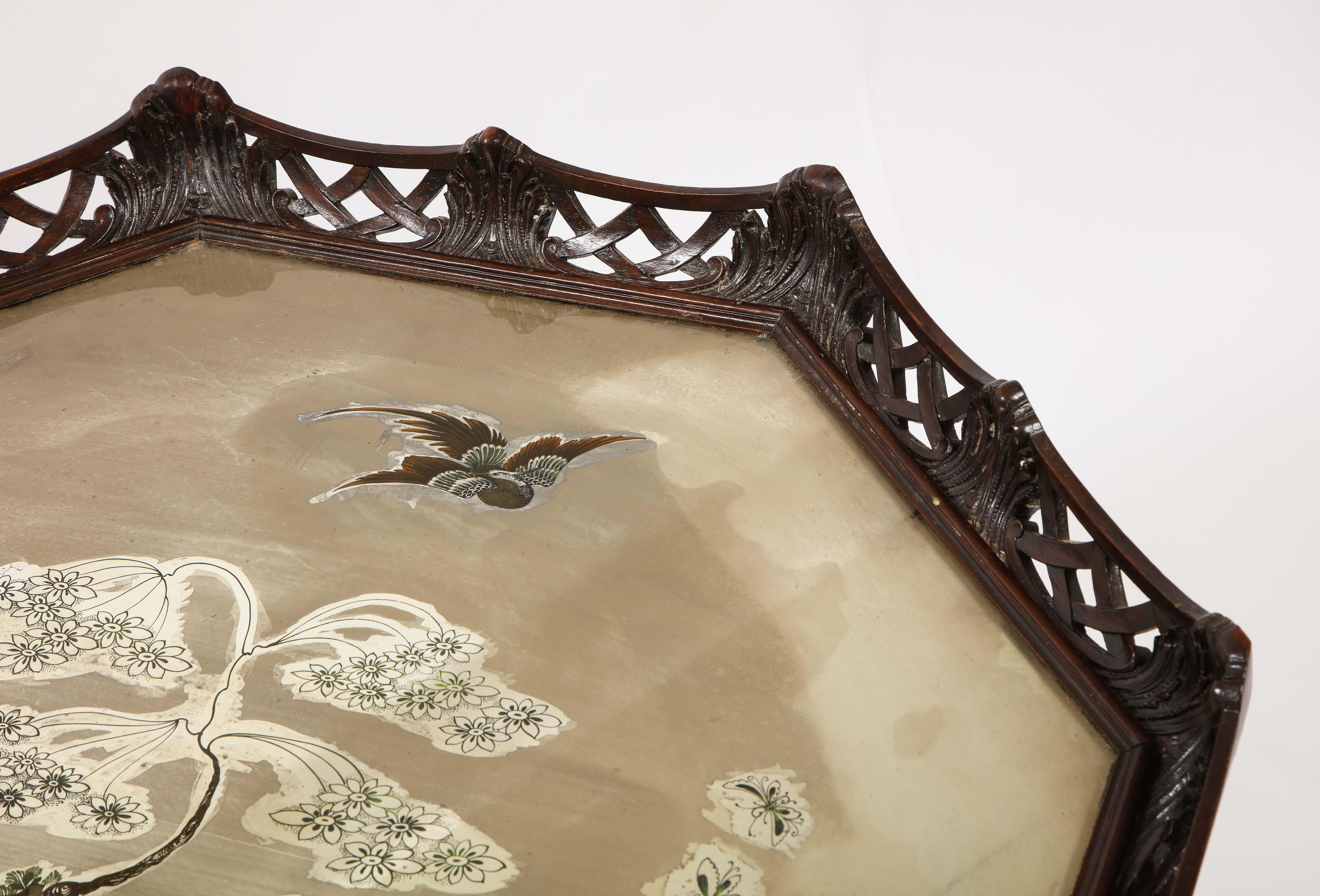 English 19th C. Octagonal Tilt-Top Table w/ Chinoiseries Reverse on Glass Top For Sale 6