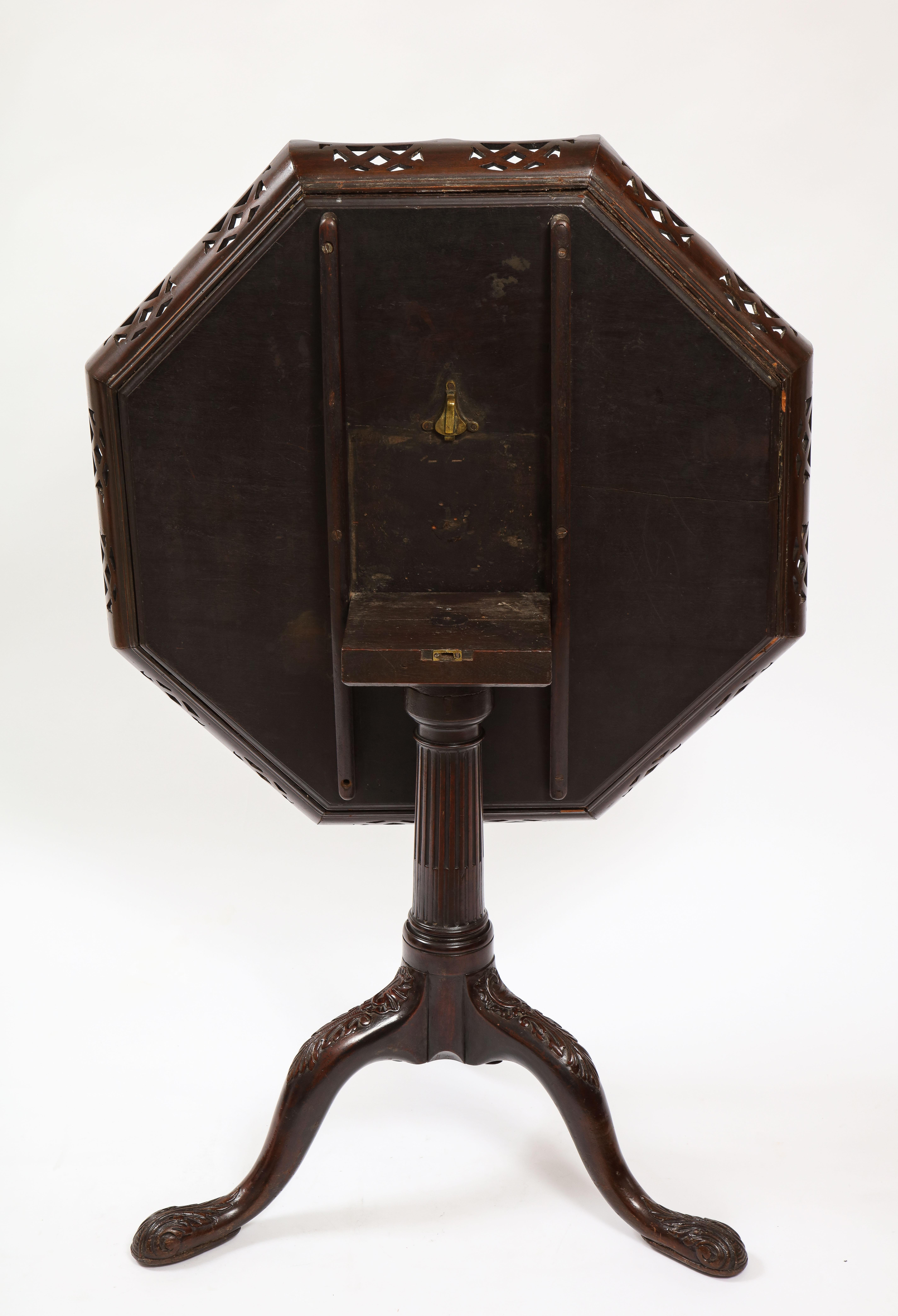 English 19th C. Octagonal Tilt-Top Table w/ Chinoiseries Reverse on Glass Top For Sale 14