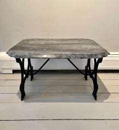English 19th Century Rectangular Cast Iron Table with Grey Marble Top