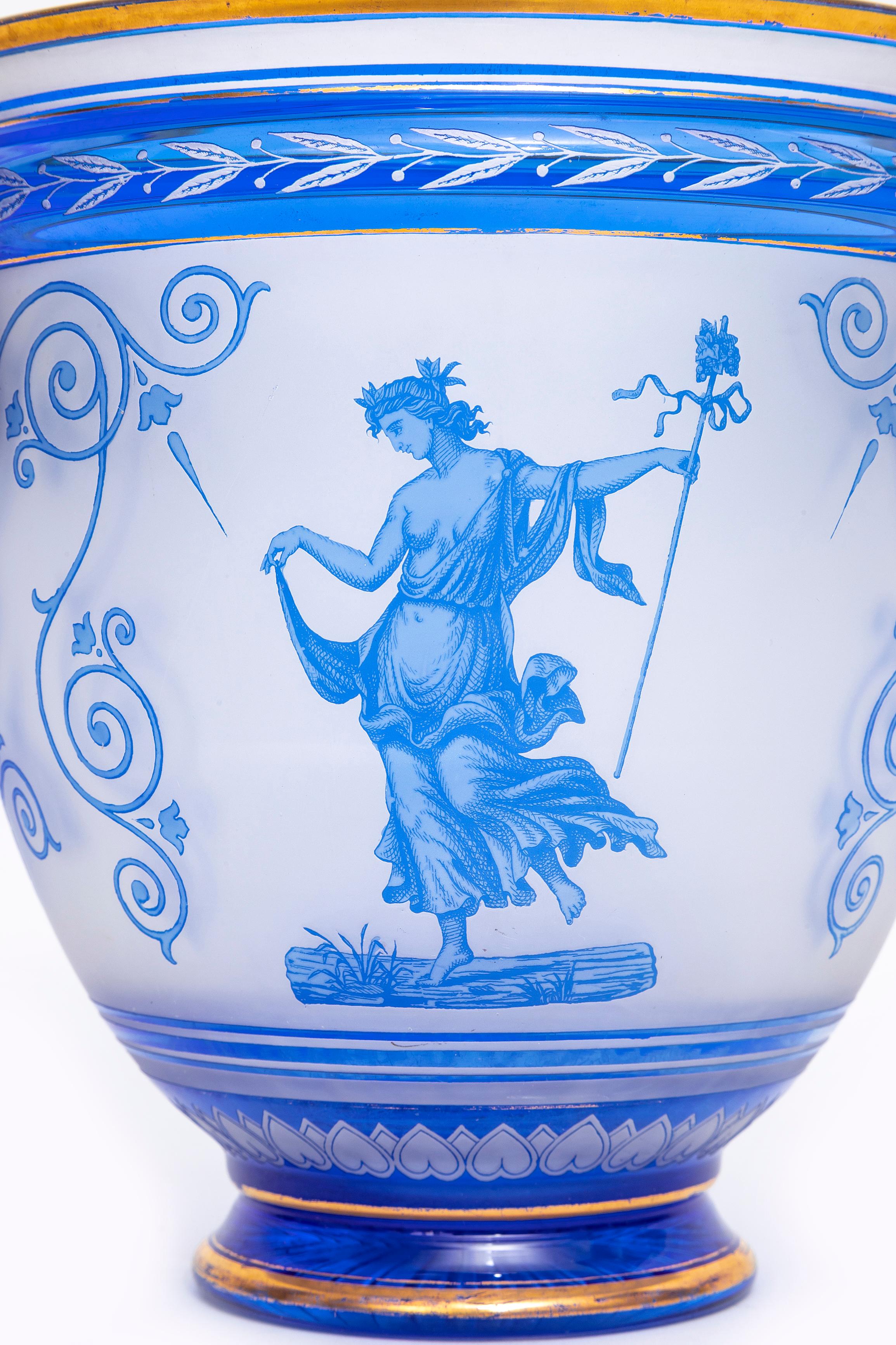 Hand-Carved English 19th C. Thomas Webb & Sons Double Handle Cameo Vase, Signed G. Woodall For Sale