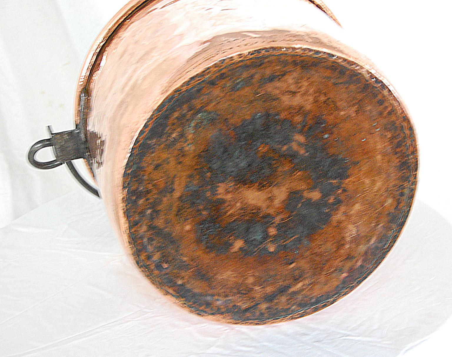 English 19th Century Copper Cauldron Iron Swing Handle, Logs or Plants 1