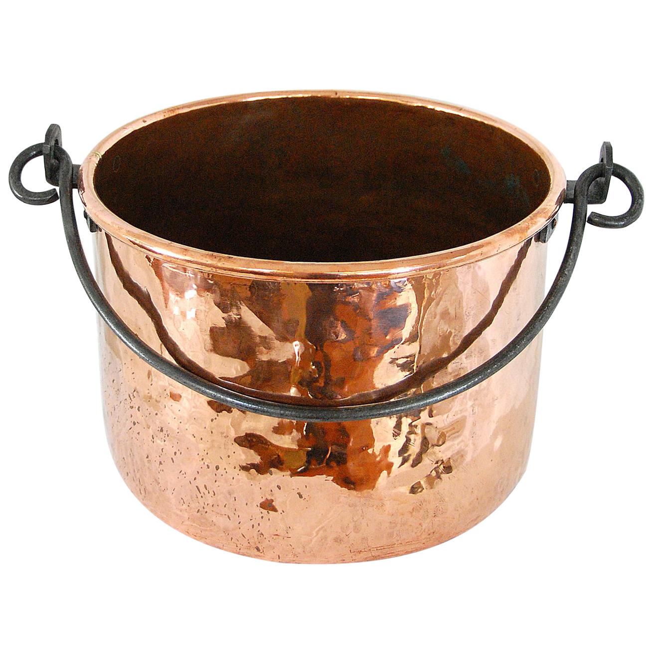 English 19th Century Copper Cauldron Iron Swing Handle, Logs or Plants