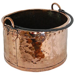 English 19th Century Copper Riveted Cauldron Today for Logs or Plants