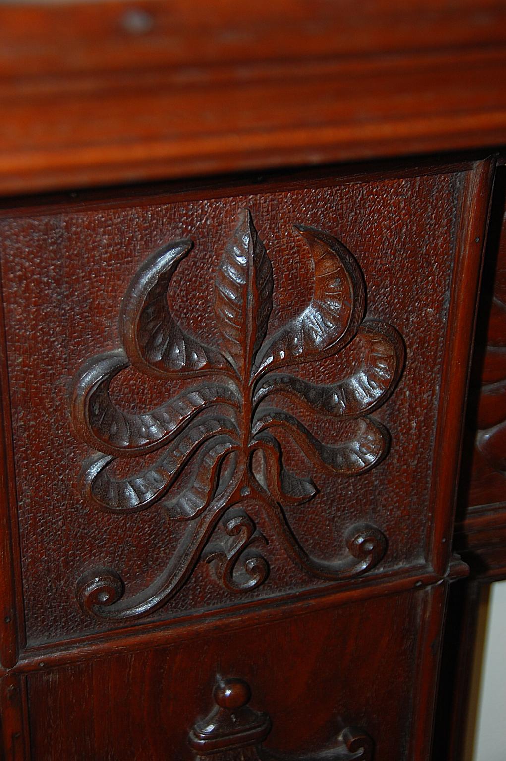 Hand-Carved English 19th Century Adam Style Carved Mahogany Fireplace Surround and Mantel For Sale