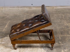 English 19th Century Adjustable Tufted Leather Gout Stool on Casters