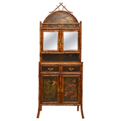 English 19th Century Aesthetic Movement Style Bamboo and Lacquer Etagere Cabinet