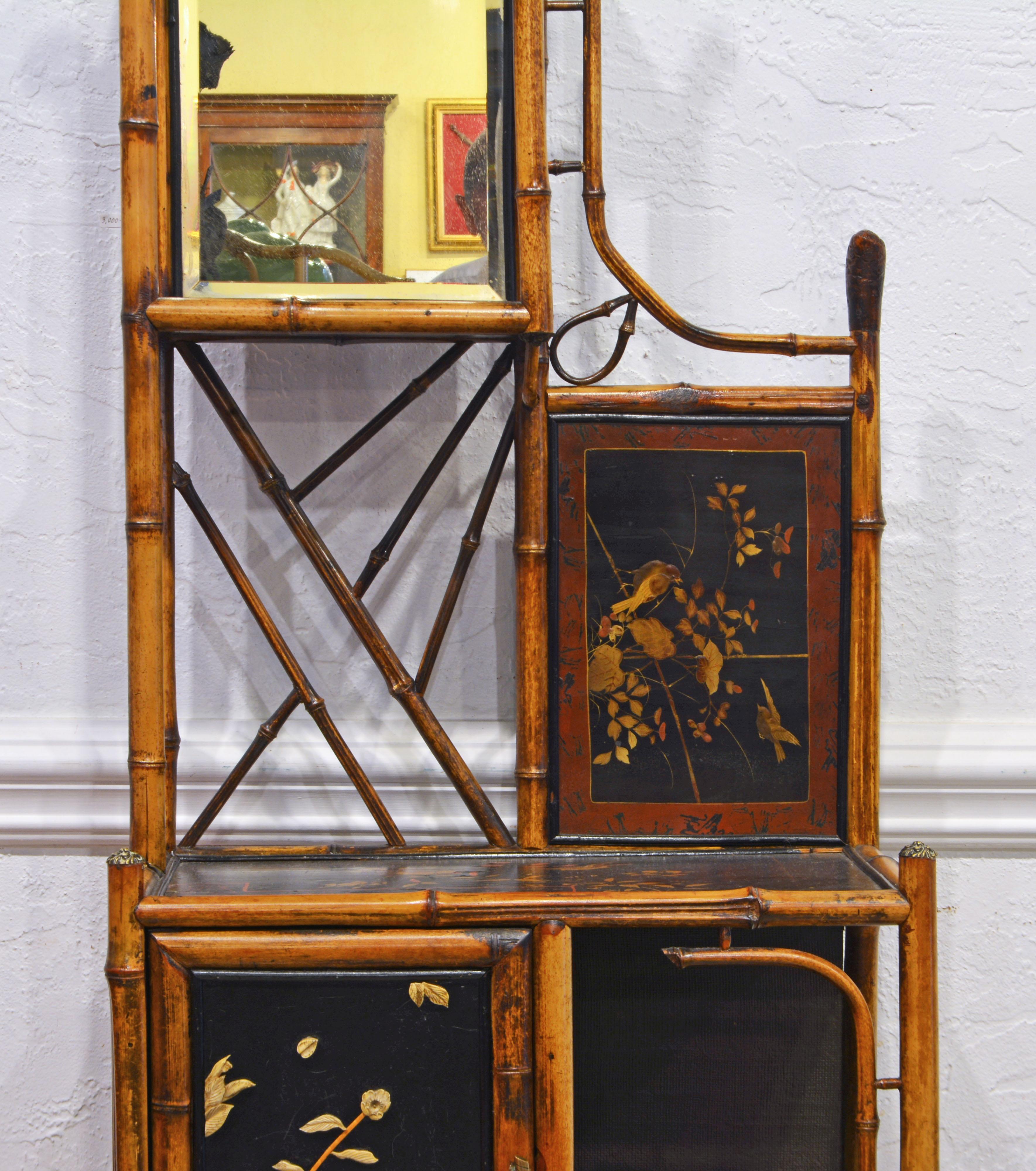 English 19th Century Aesthetic Movement Style Bamboo and Lacquer Etagere 1