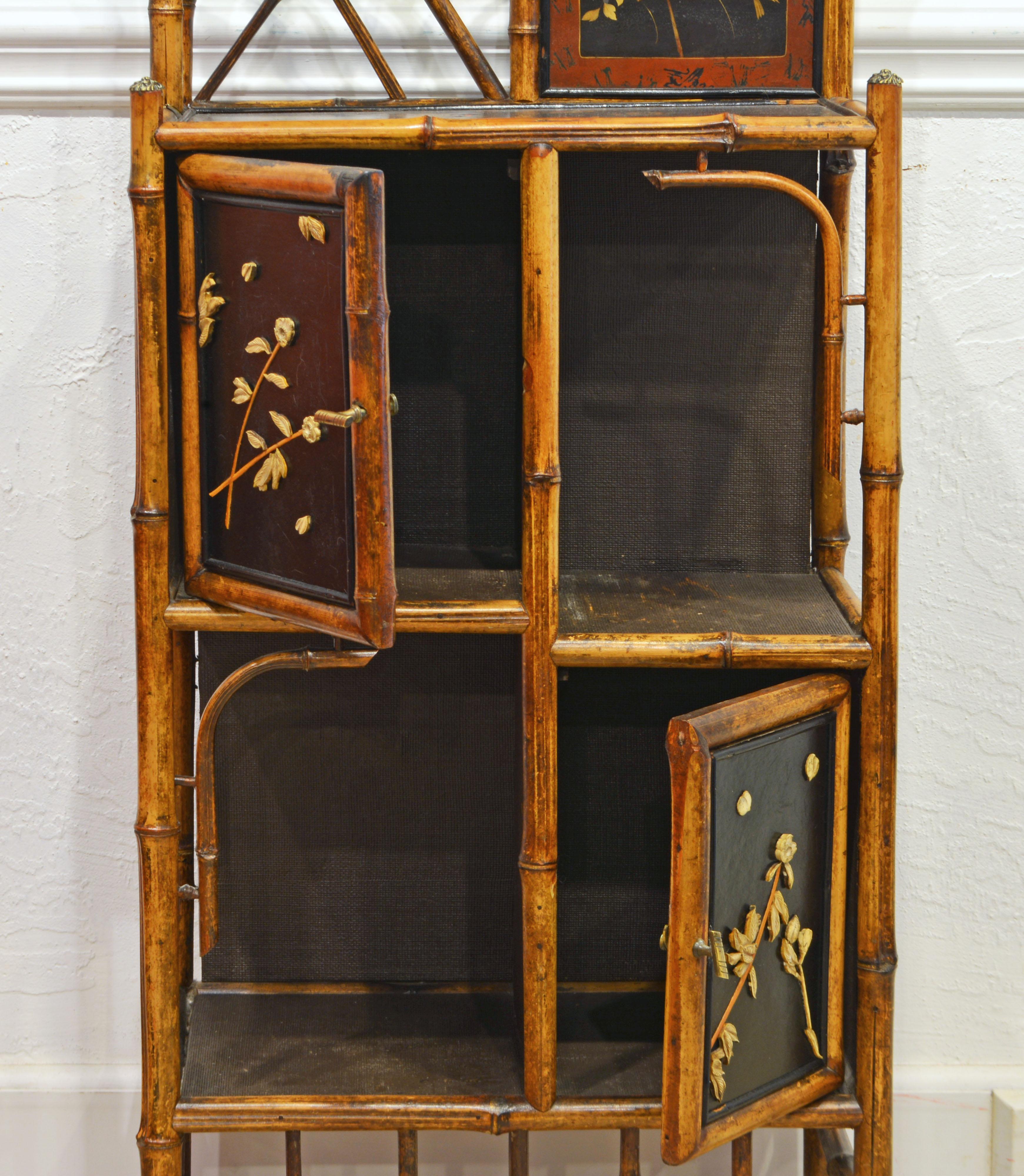 English 19th Century Aesthetic Movement Style Bamboo and Lacquer Etagere 2
