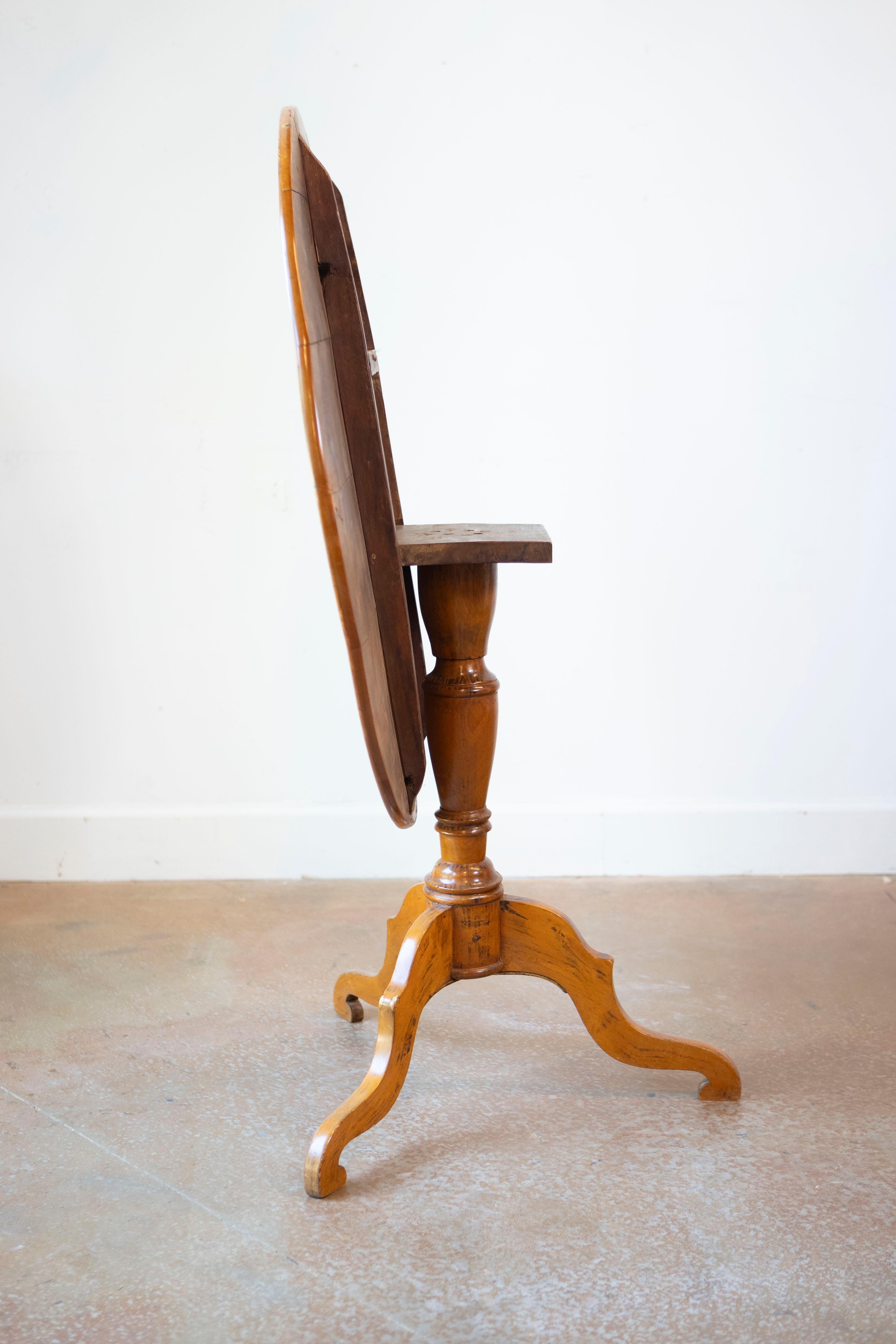 English 19th Century Alder Root Tilt Top Table with Turned Pedestal, Tripod Base 1