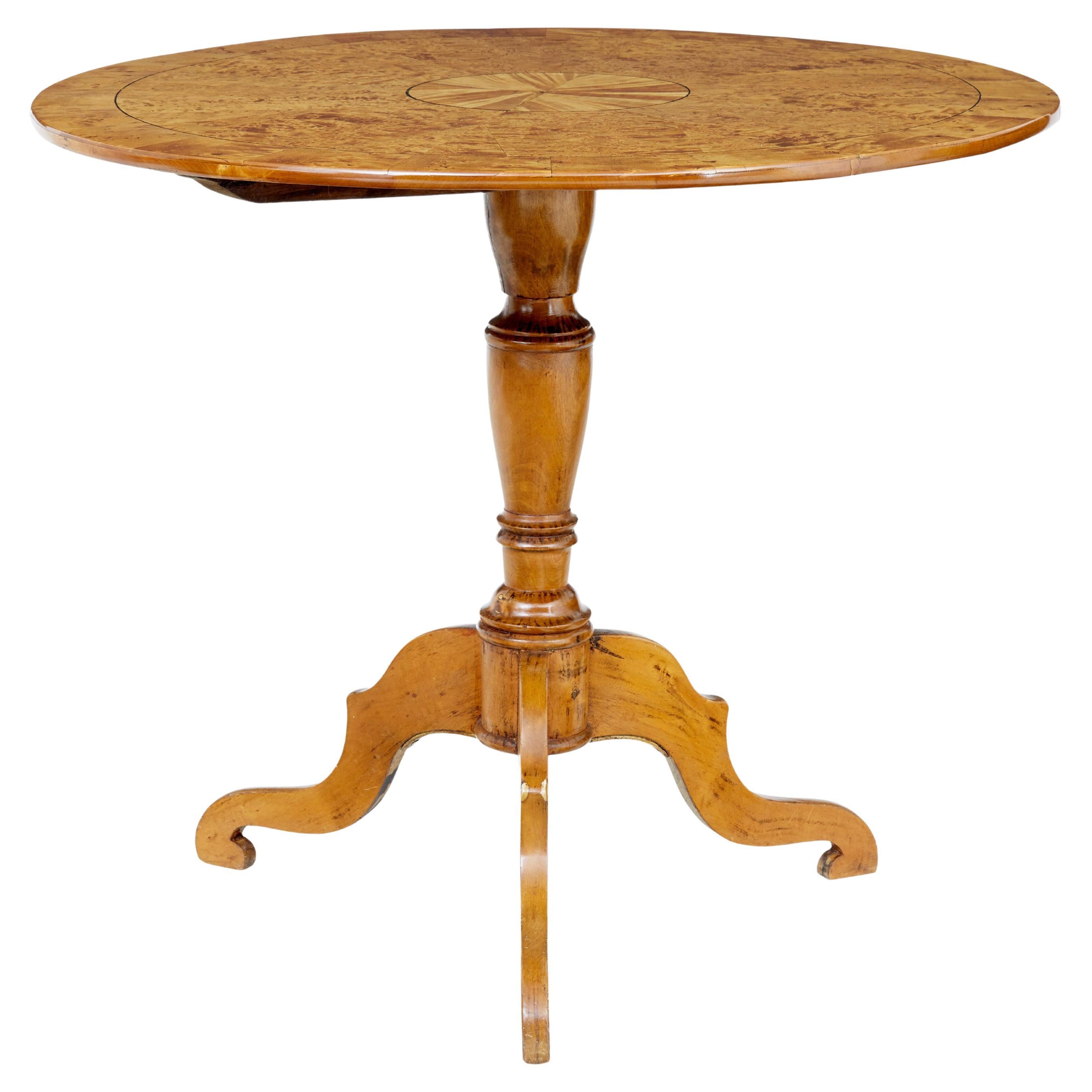 English 19th Century Alder Root Tilt Top Table with Turned Pedestal, Tripod Base For Sale