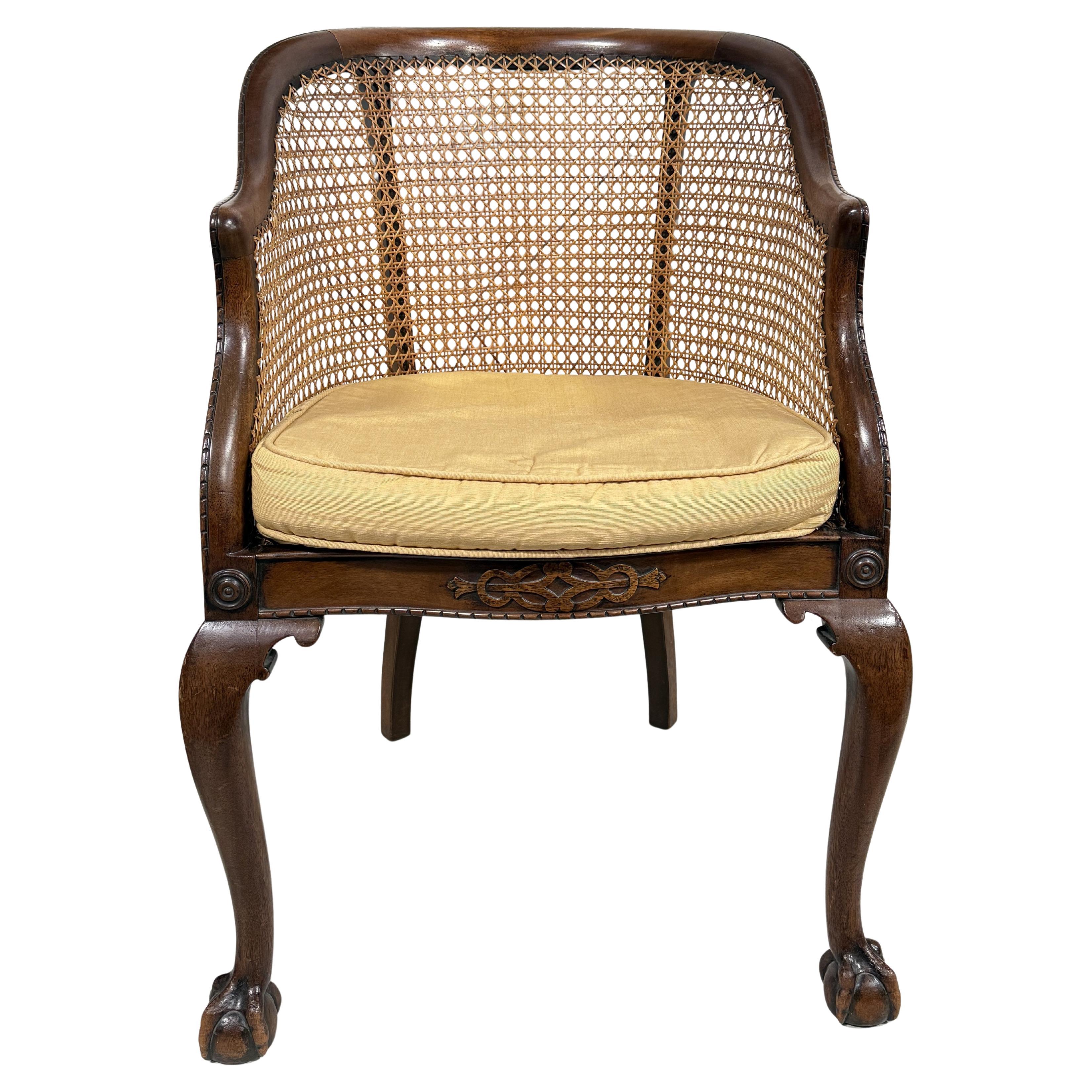 English 19th Century Antique Mahogany Cane Bergere Armchair On Claw & Ball Feet (Chinese Chippendale) im Angebot