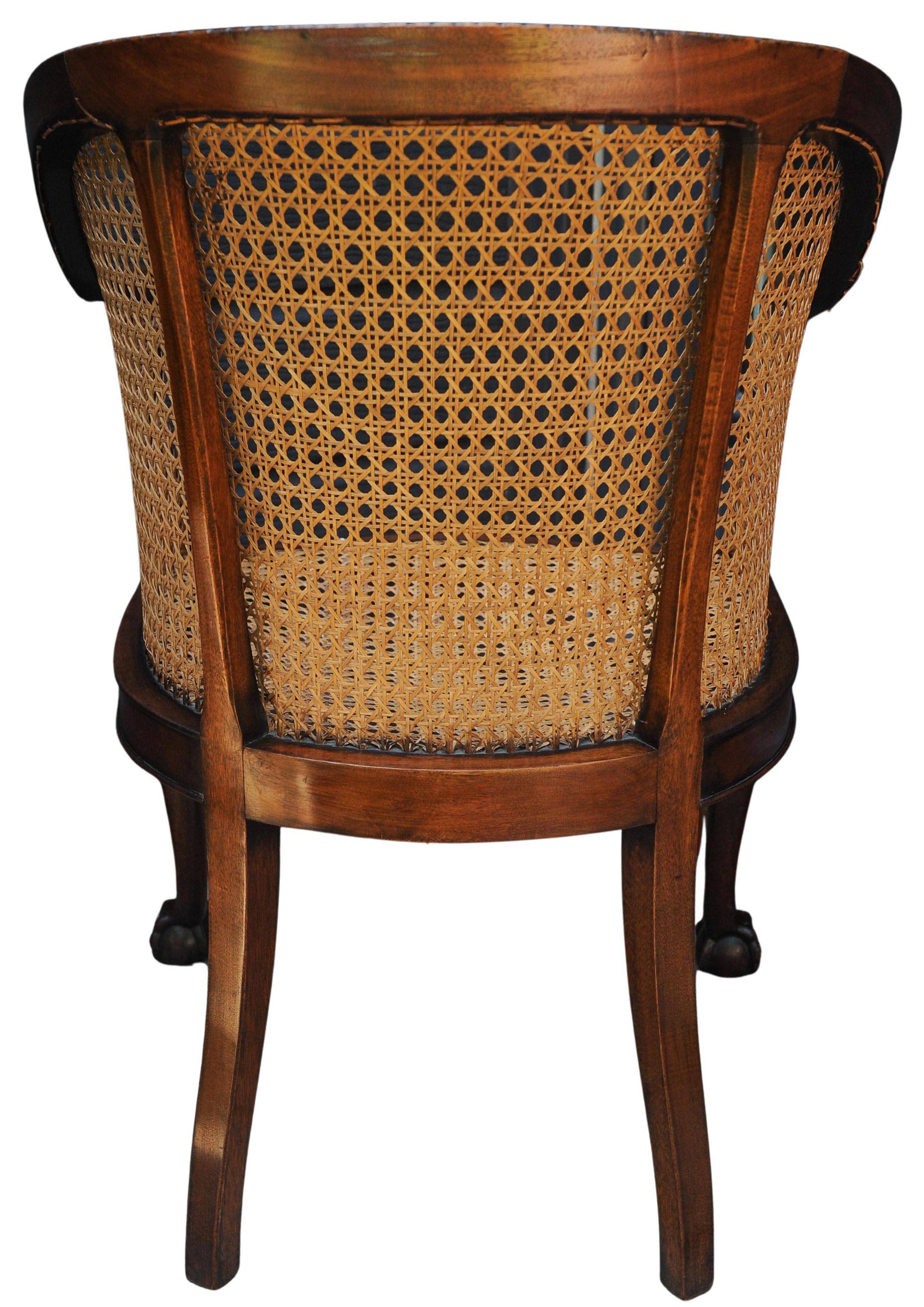 English 19th Century Antique Mahogany Cane Bergere Tub Chair On Claw & Ball Feet im Angebot 1