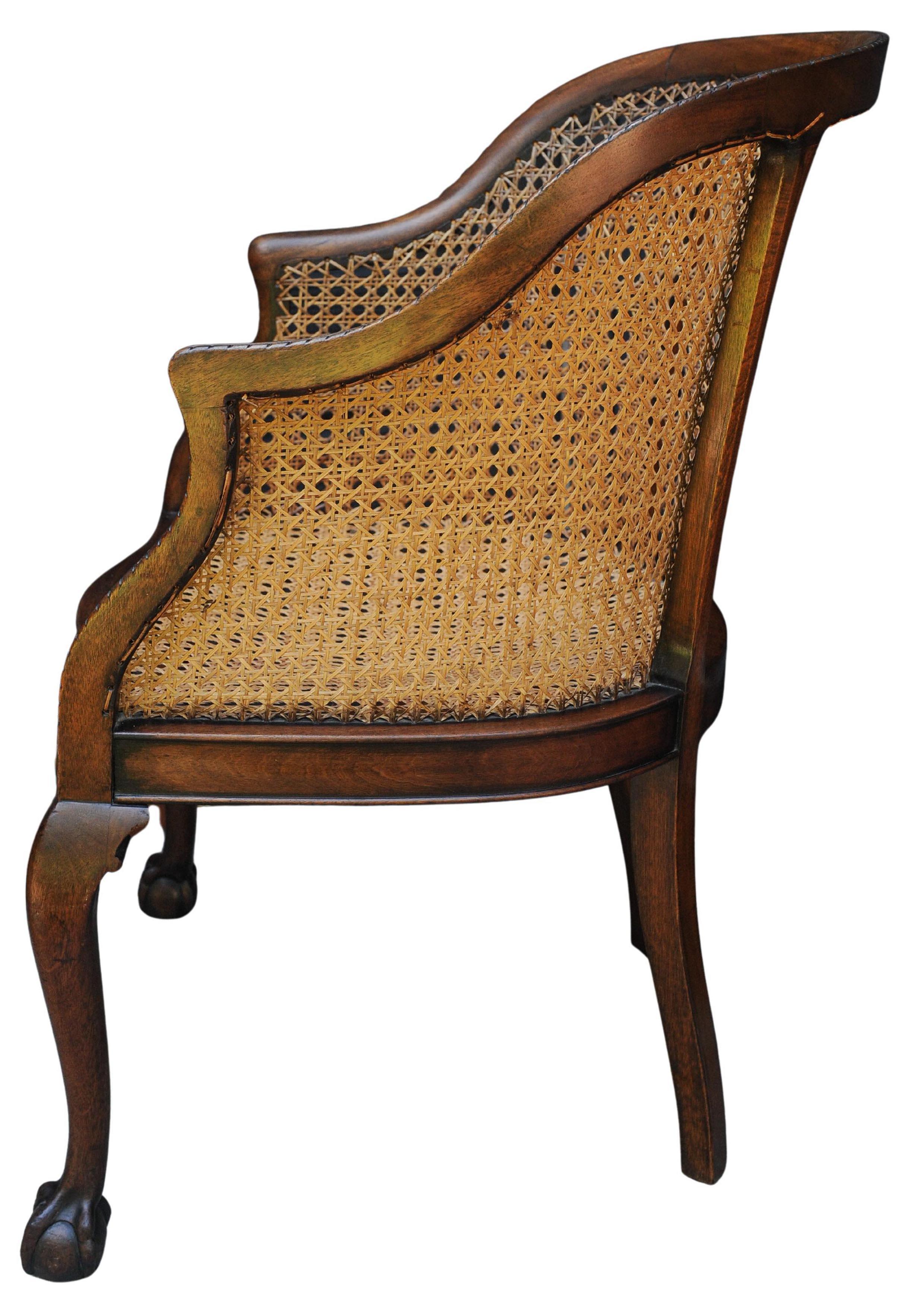 English 19th Century Antique Mahogany Cane Bergere Tub Chair On Claw & Ball Feet (19. Jahrhundert) im Angebot