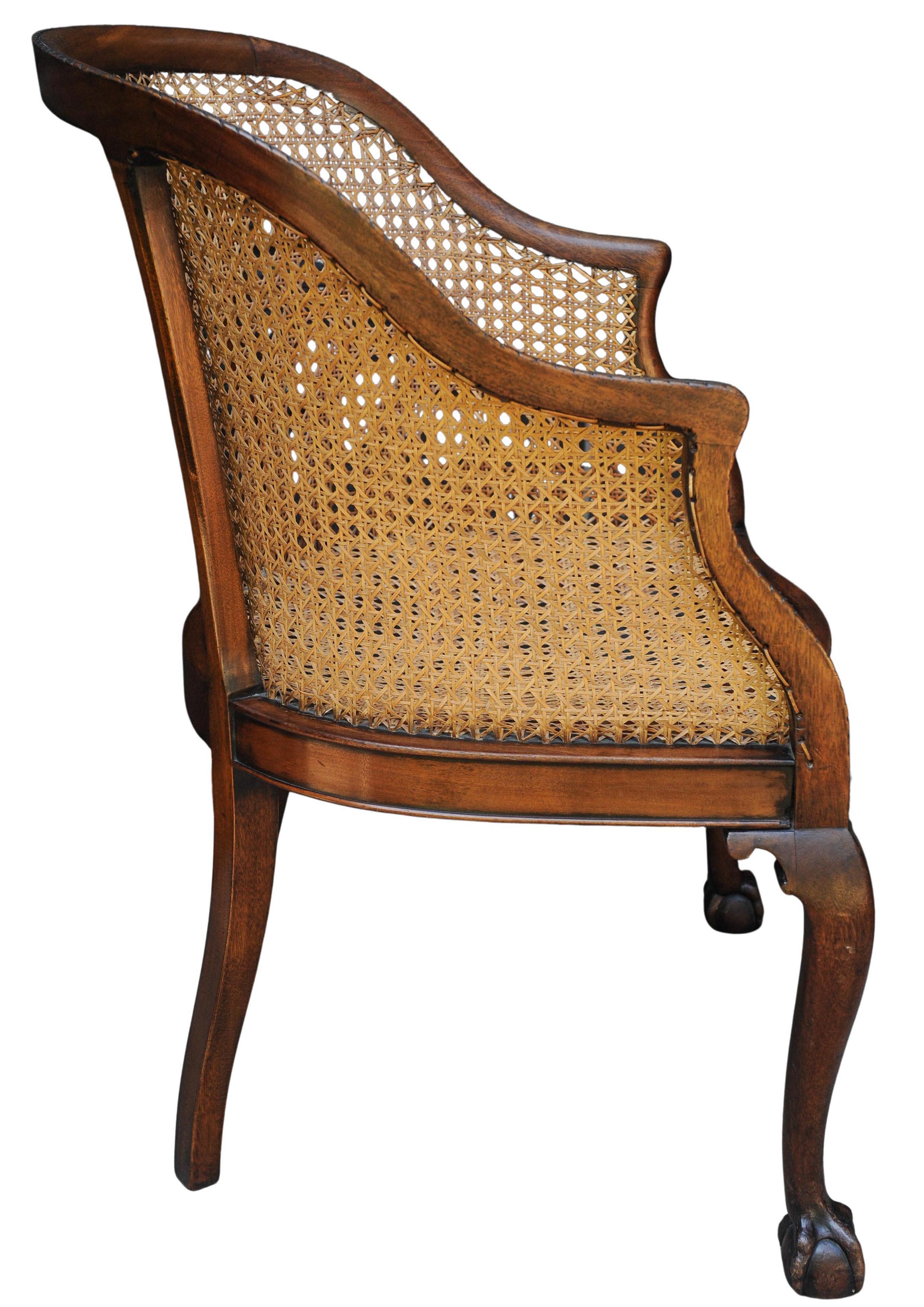 English 19th Century Antique Mahogany Cane Bergere Tub Chair On Claw & Ball Feet im Angebot 3