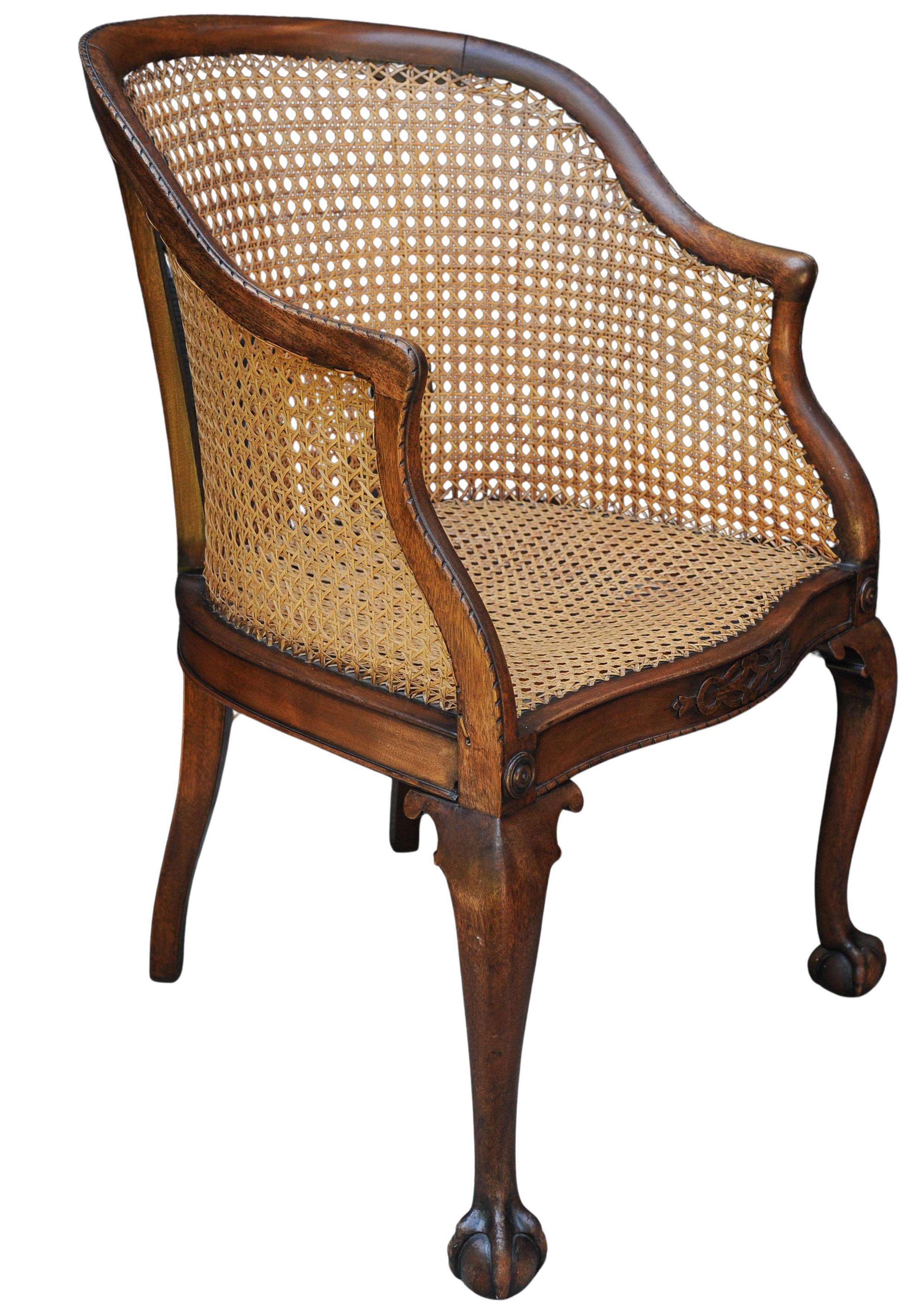 English 19th Century Antique Mahogany Cane Bergere Tub Chair On Claw & Ball Feet im Angebot 2