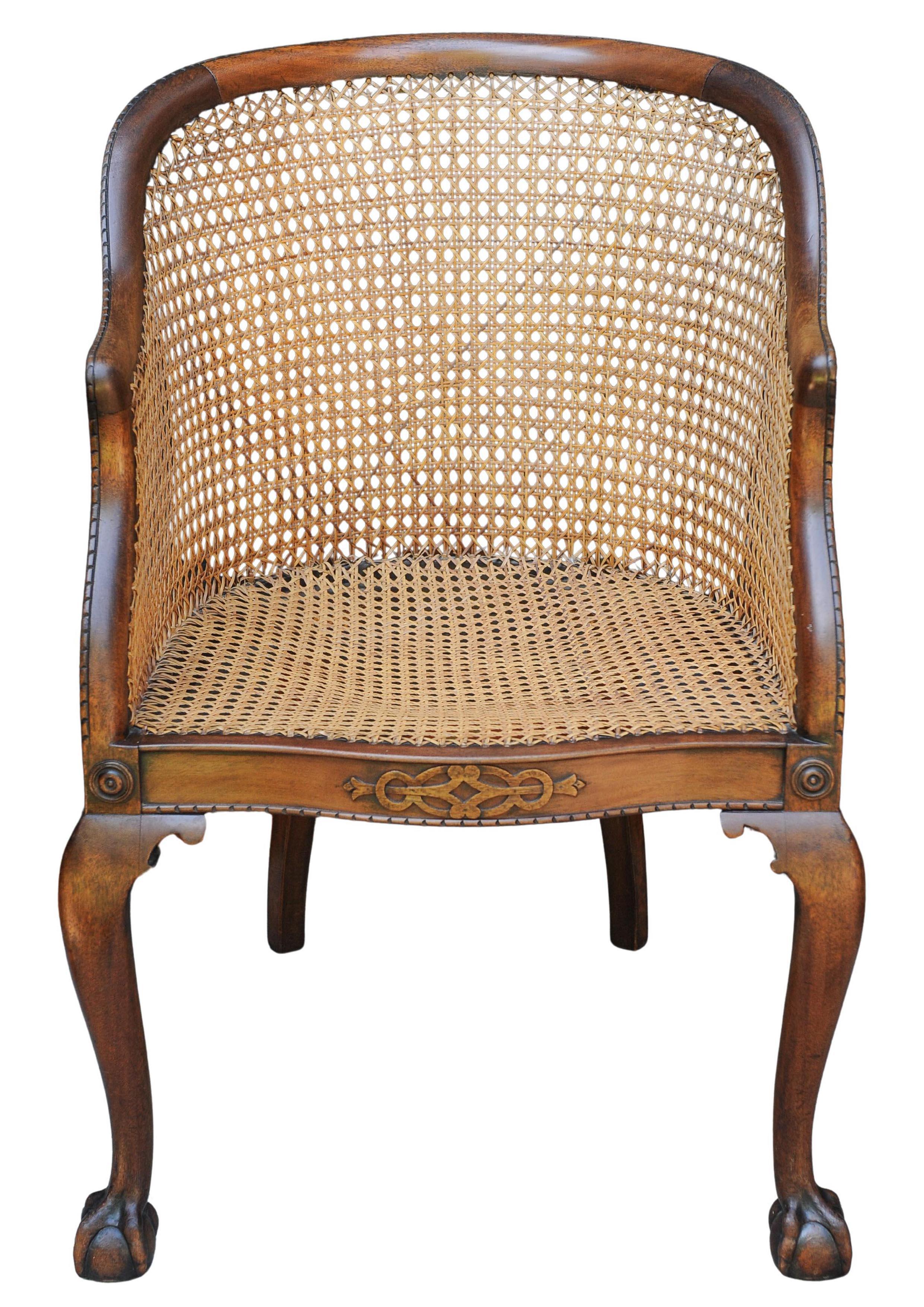 English 19th Century Antique Mahogany Cane Bergere Tub Chair On Claw & Ball Feet (Gehstock) im Angebot