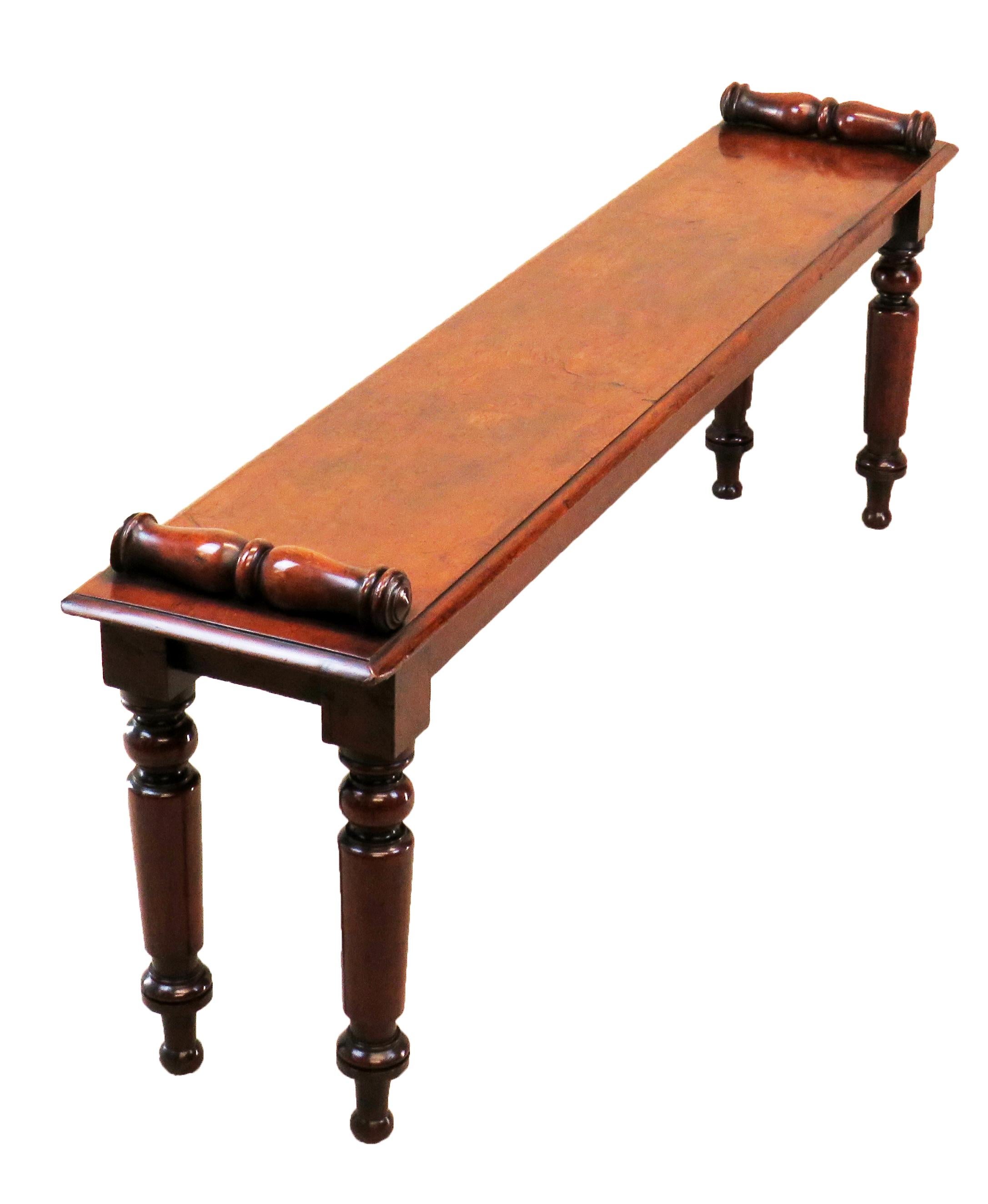 English 19th Century Antique Mahogany Window Seat Hall Bench In Good Condition In Bedfordshire, GB