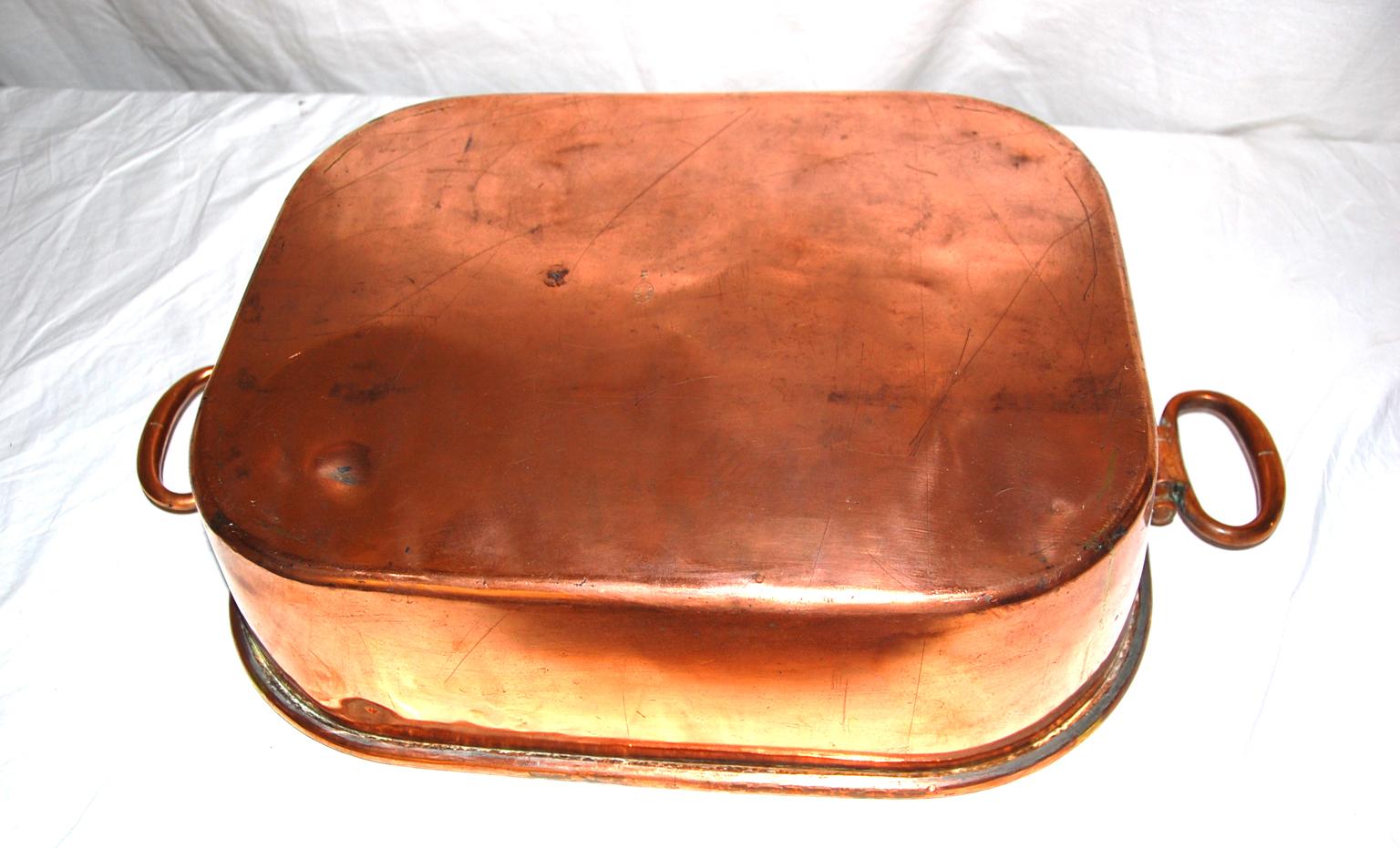 English 19th Century Army and Navy Copper Dovetailed Roasting Pan 1