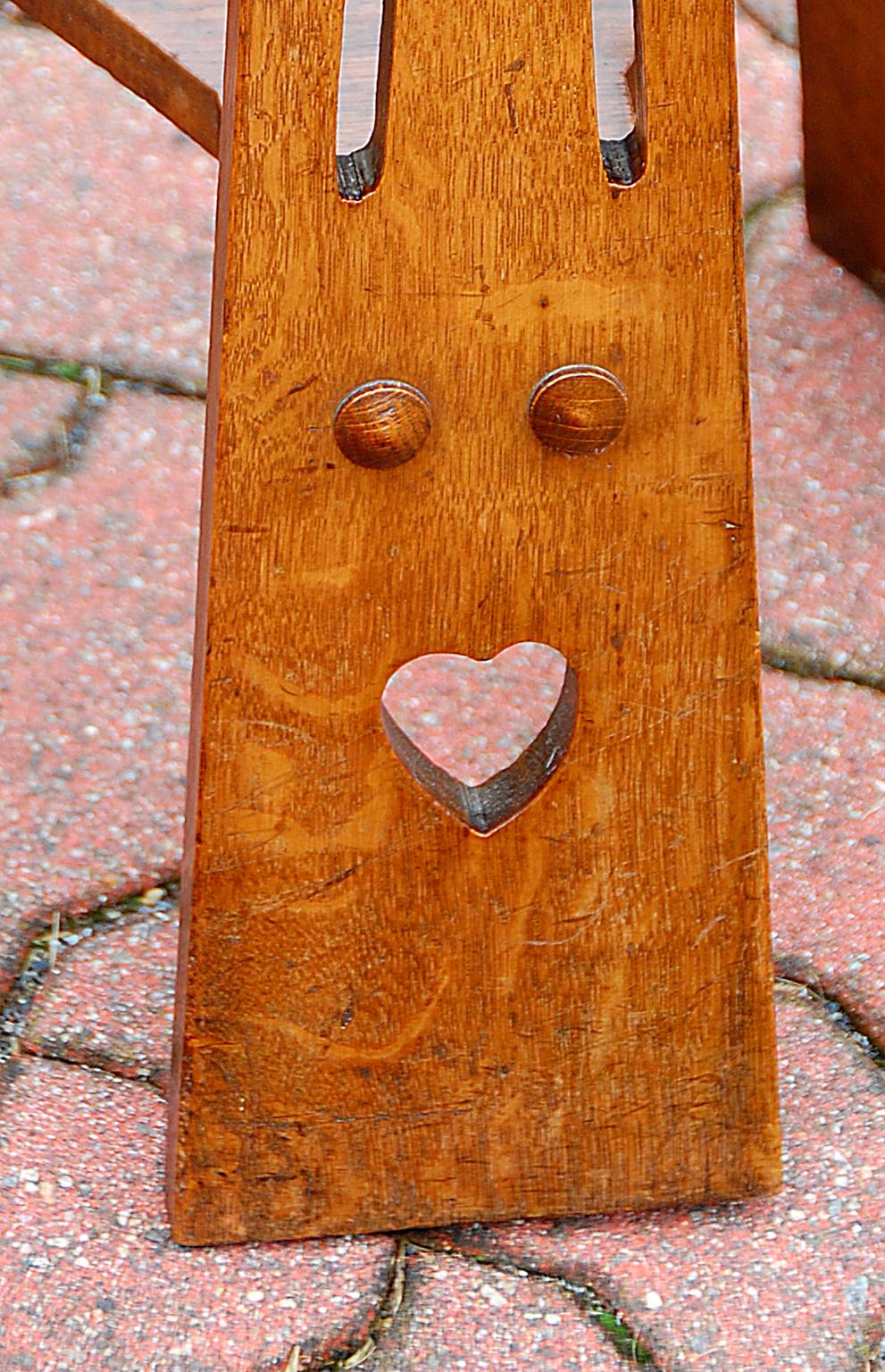 English 19th Century Arts & Crafts Period Oak Tripod Table Heart Motif to Legs In Good Condition In Wells, ME