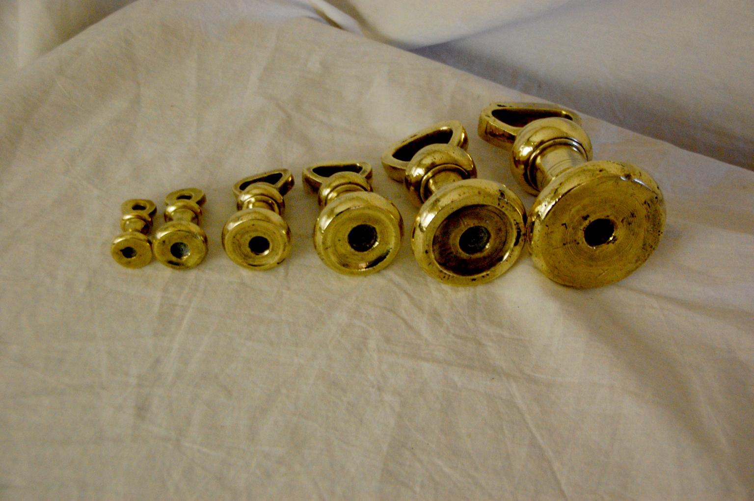 Cast English 19th Century Assembled Set of Six Brass Bell Weights