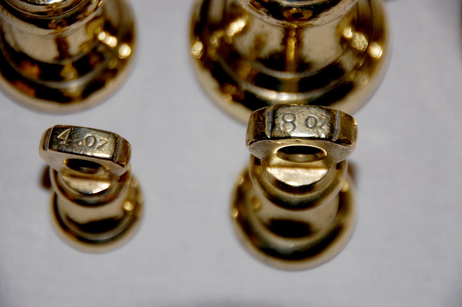 English 19th Century Assembled Set of Six Brass Bell Weights 1