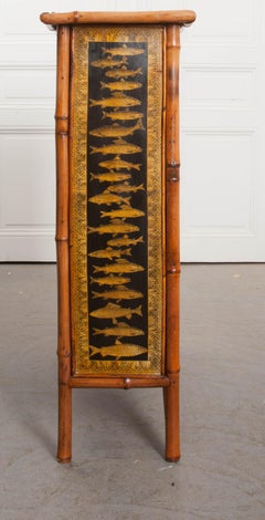 English 19th Century Bamboo and Découpage Fish Bookcase