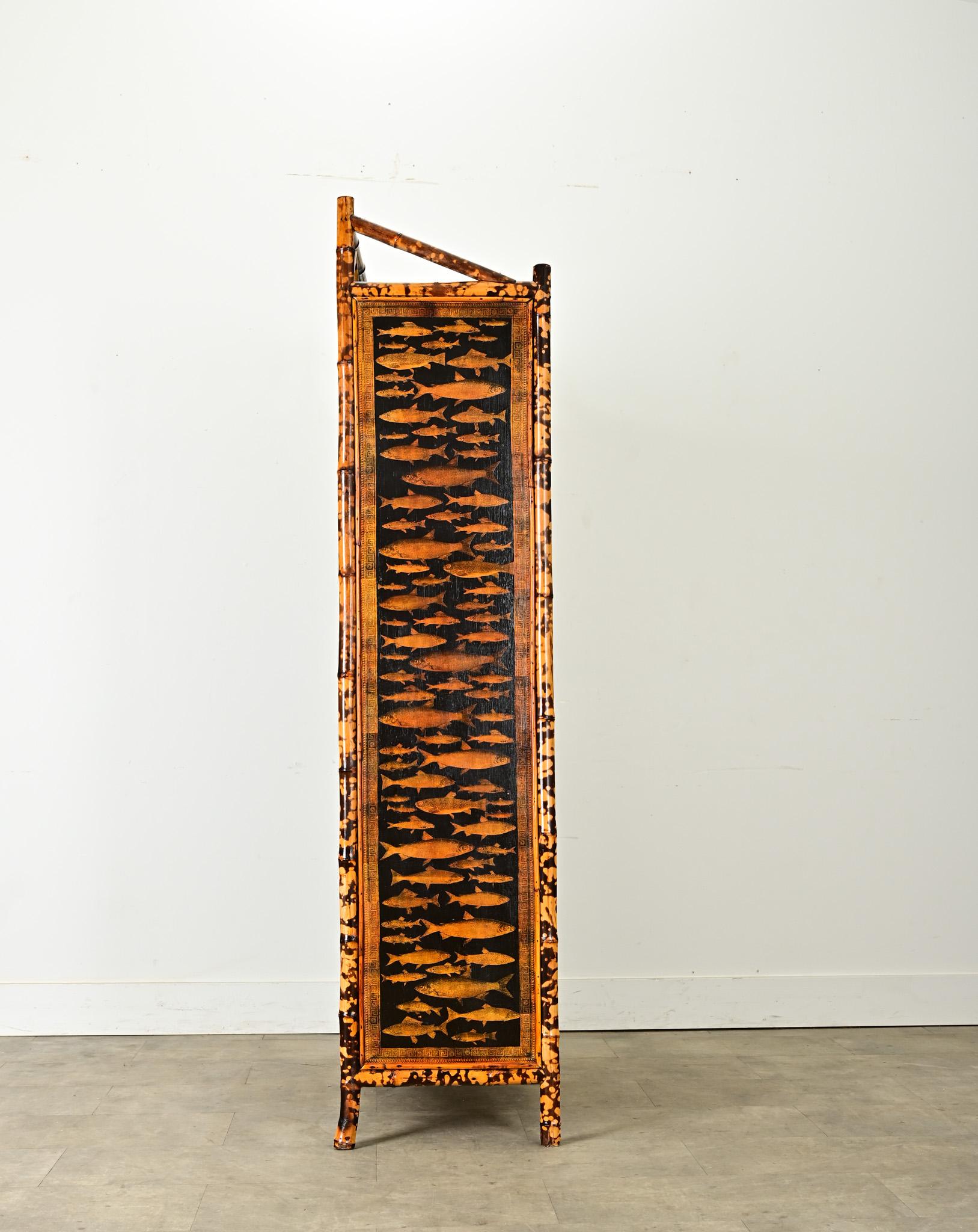 English 19th Century Bamboo Bookshelf with Recent Decoupage 8