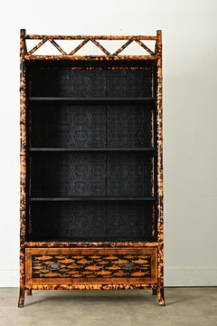 English 19th Century Bamboo Bookshelf with Recent Decoupage