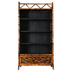 Antique English 19th Century Bamboo Bookshelf with Recent Decoupage