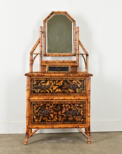 English 19th Century Bamboo & Butterfly Motif Dresser