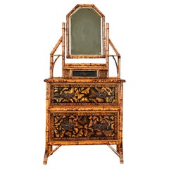 Antique English 19th Century Bamboo & Butterfly Motif Dresser