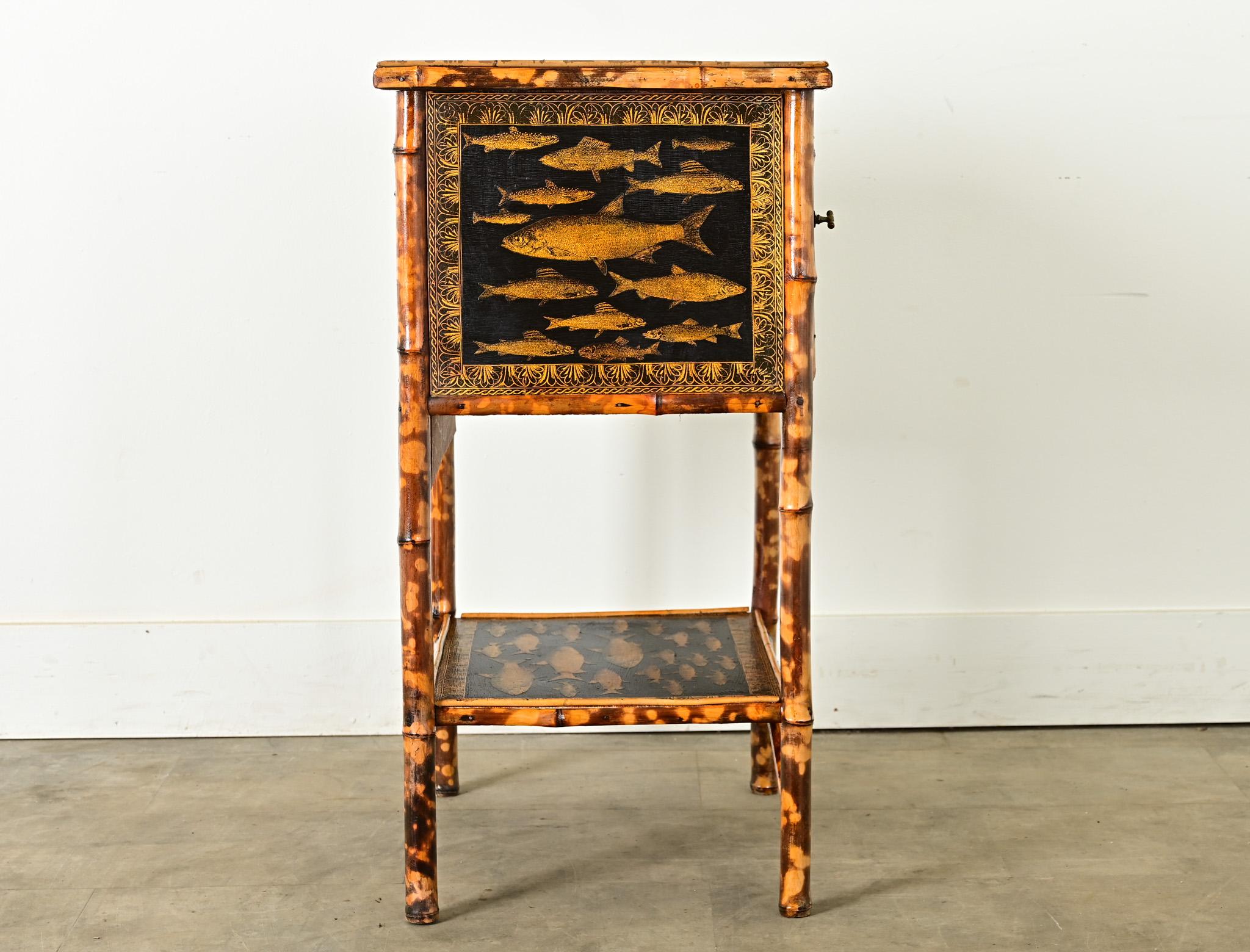 English 19th Century Bamboo Cabinet with Decoupage 5